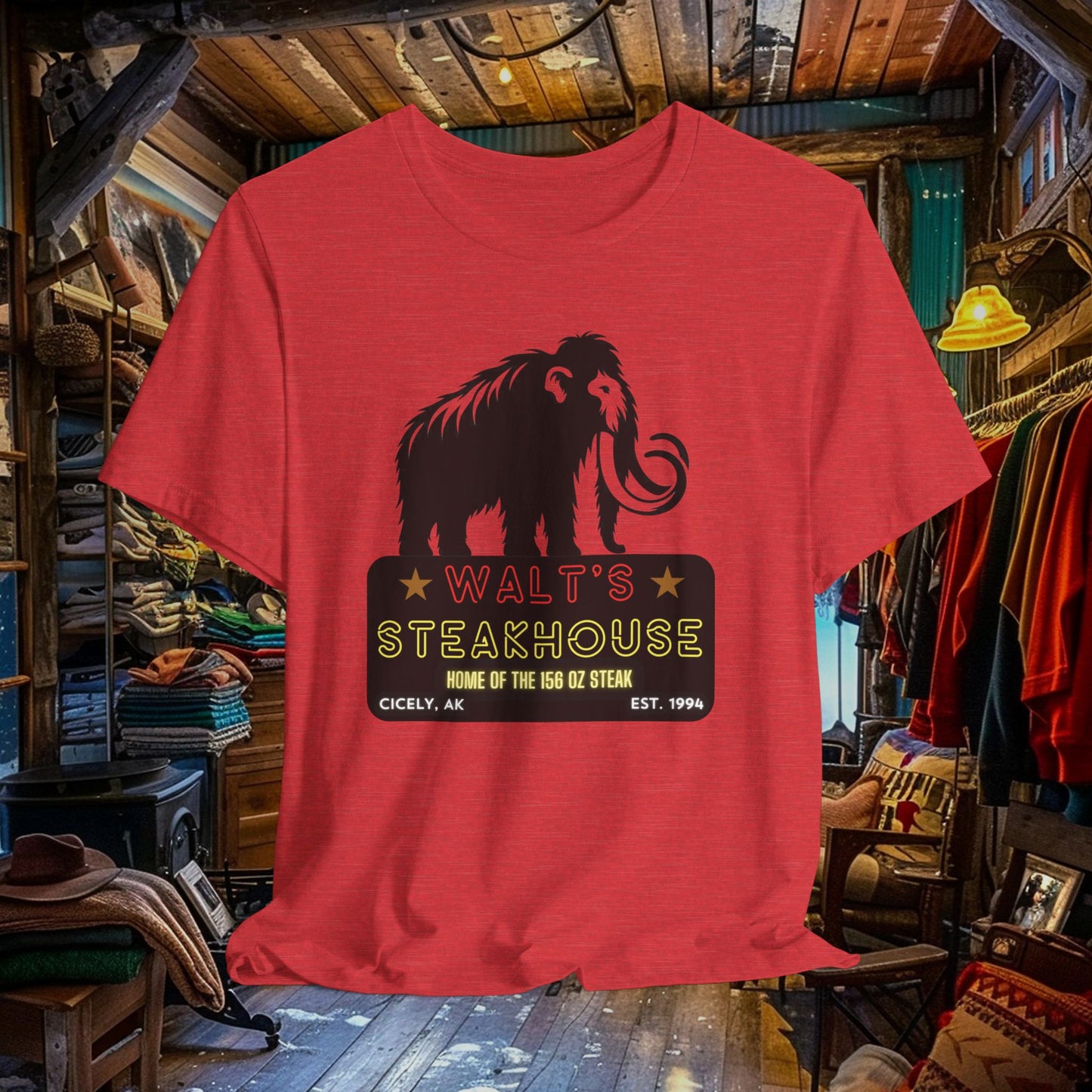 Walt's Steakhouse Mammoth T-Shirt - Home of the Legendary 156 oz Steak | Northern Exposure Inspired