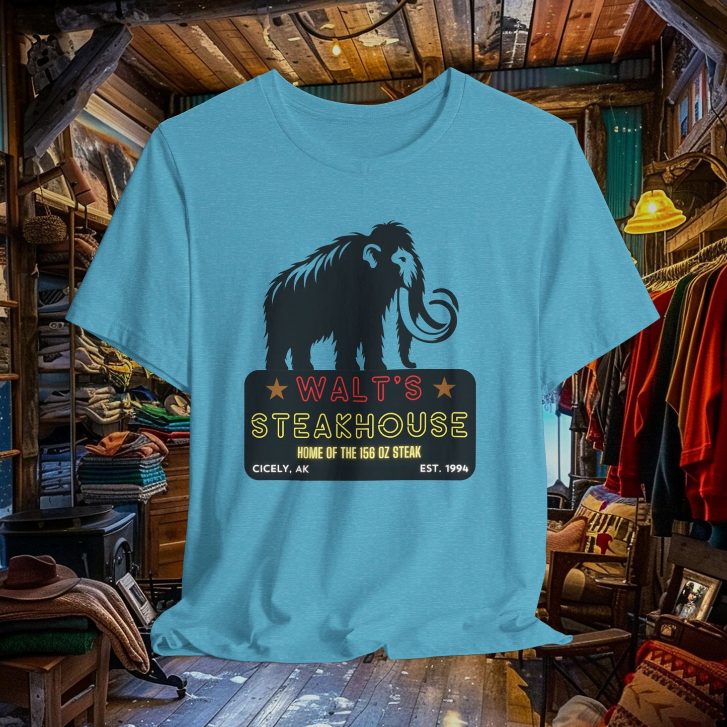 Walt's Steakhouse Mammoth T-Shirt - Home of the Legendary 156 oz Steak | Northern Exposure Inspired