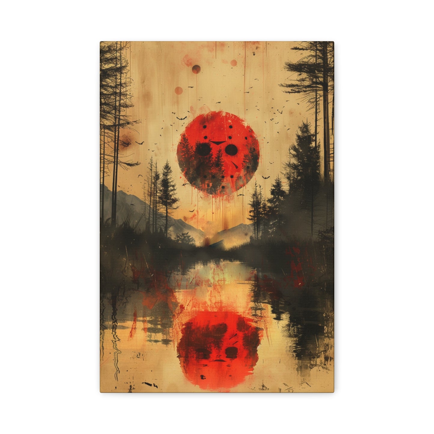 Horror Art - "Blood Moon of Camp Crystal Lake" - Jason Voorhees Inspired Wall Canvas"
