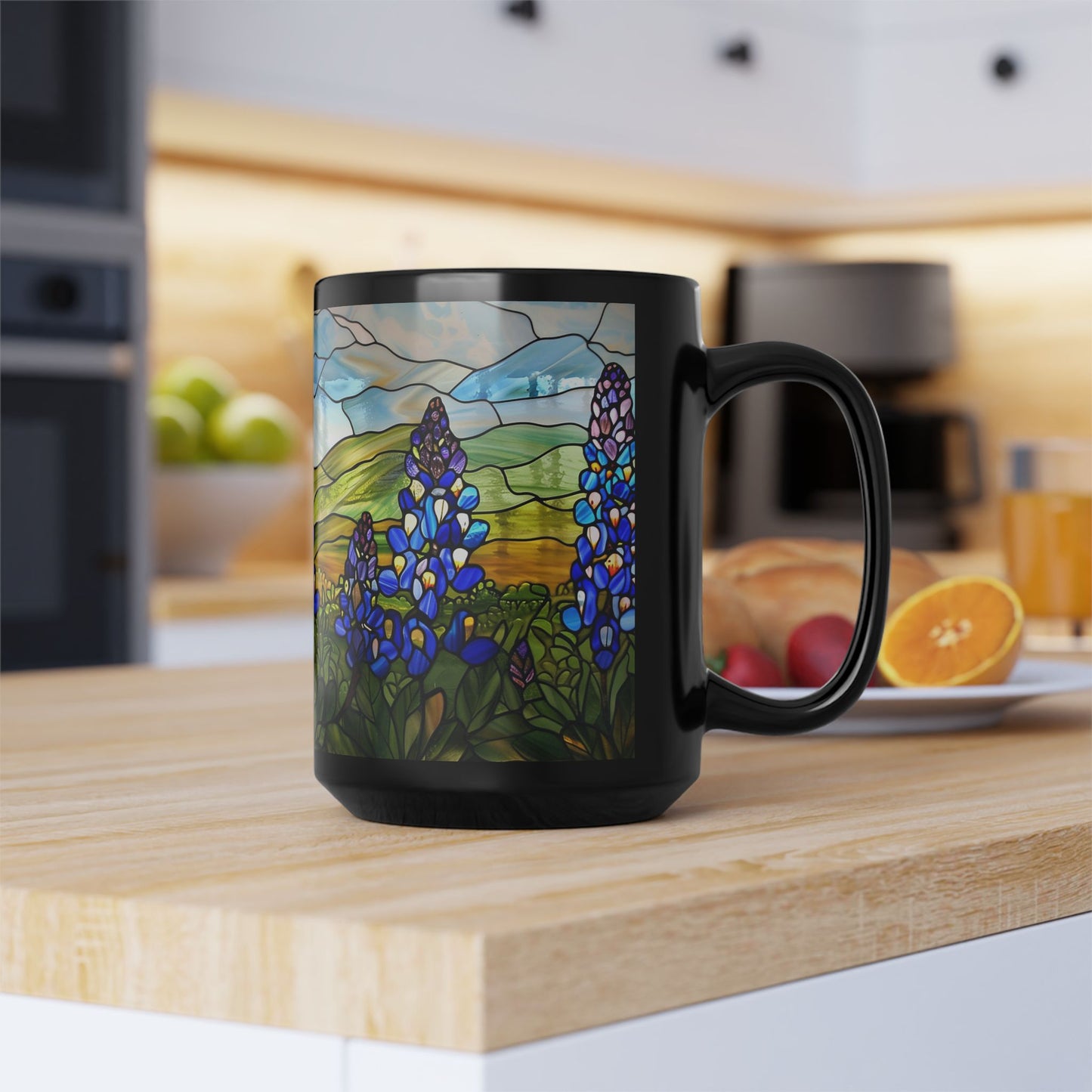 Texas Bluebonnet Mug – 15oz Stained Glass Style Amber Ceramic Mug