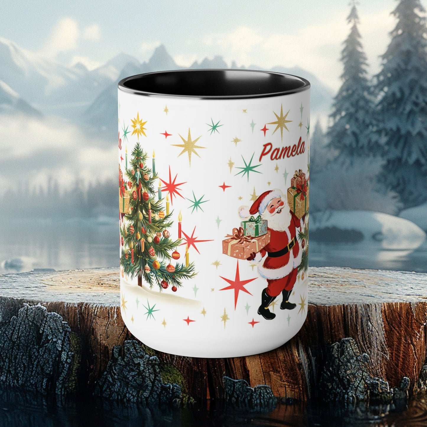 Personalized Christmas Mug – 15oz Custom Name, Red or Black Santa Mug