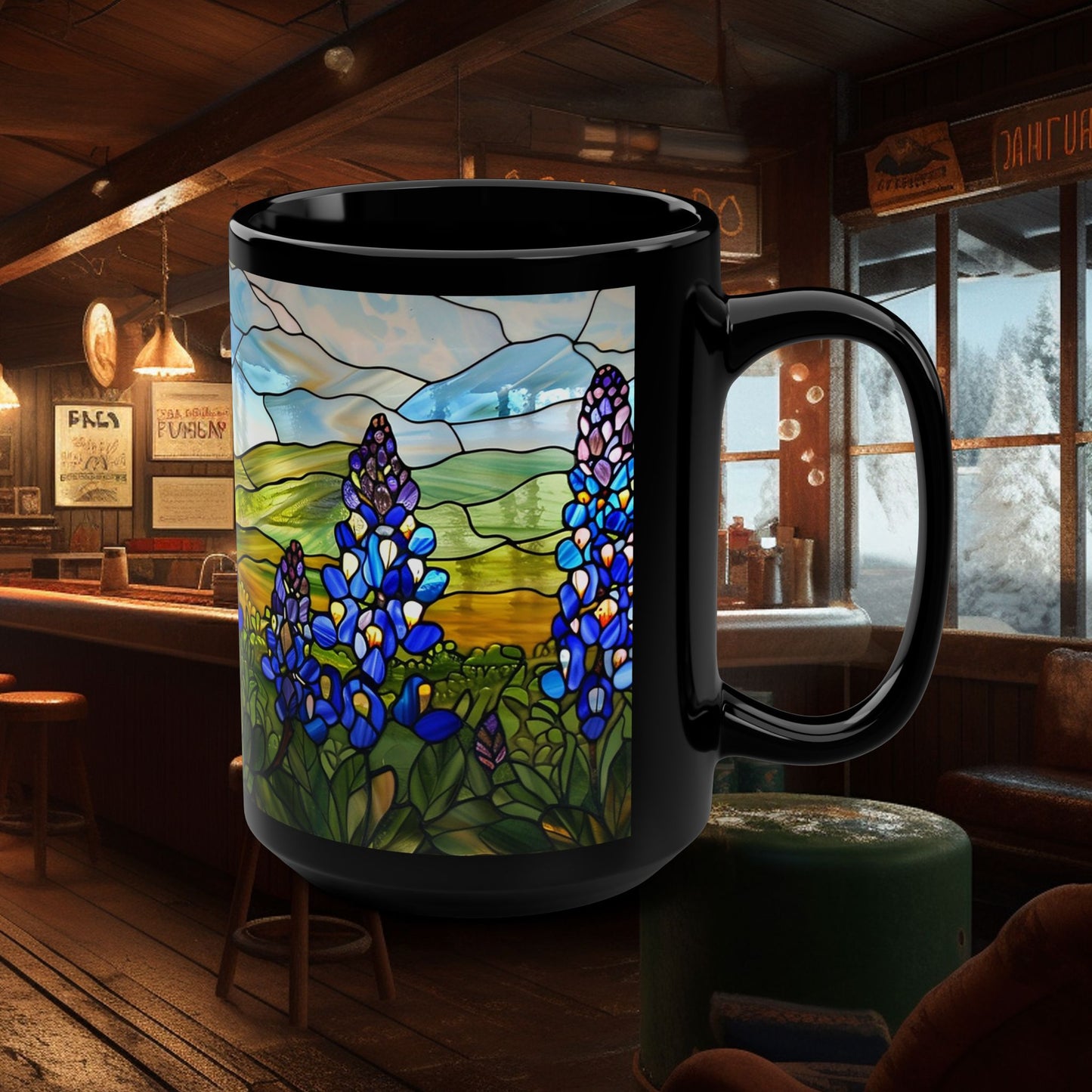 Texas Bluebonnet Mug – 15oz Stained Glass Style Amber Ceramic Mug