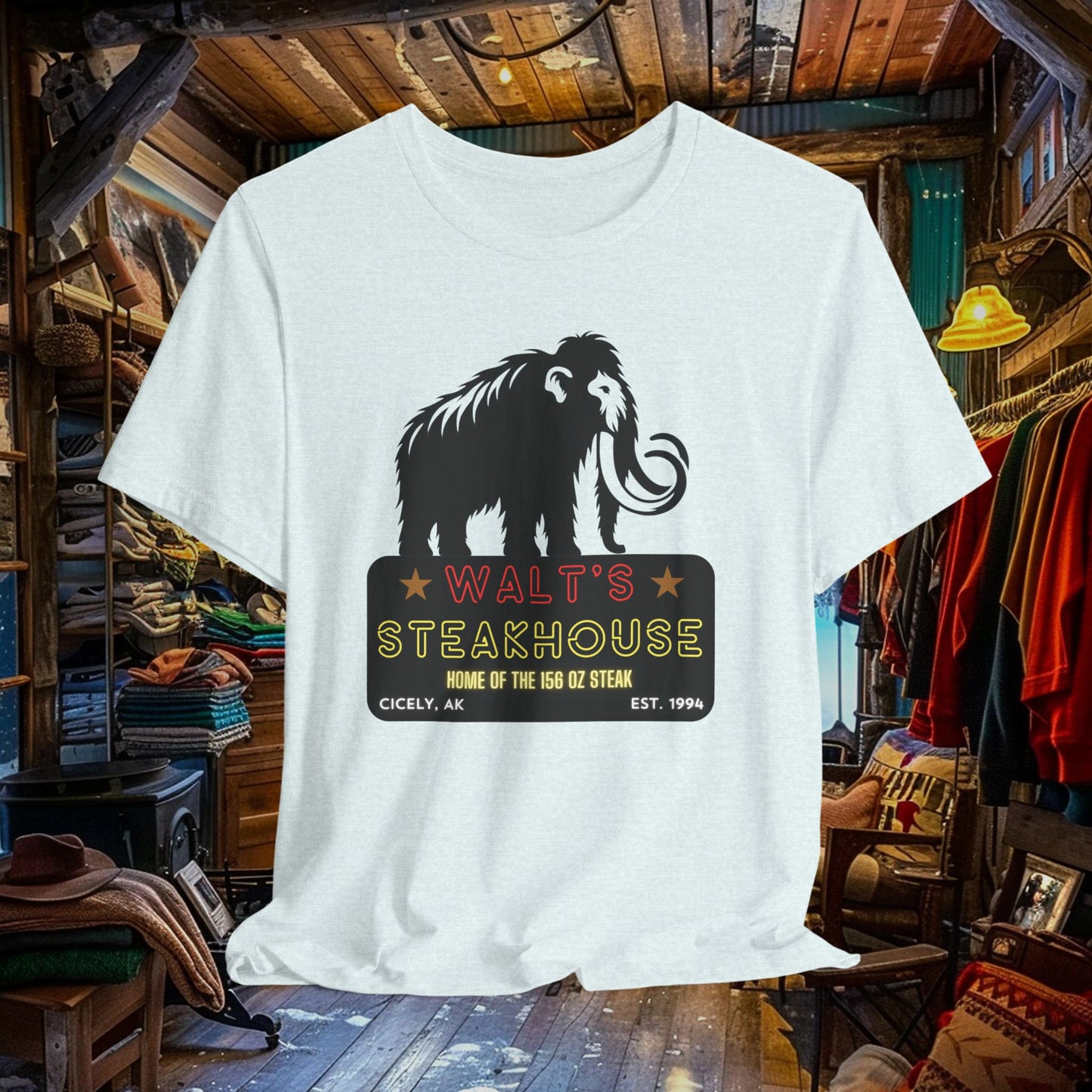 Walt's Steakhouse Mammoth T-Shirt - Home of the Legendary 156 oz Steak | Northern Exposure Inspired
