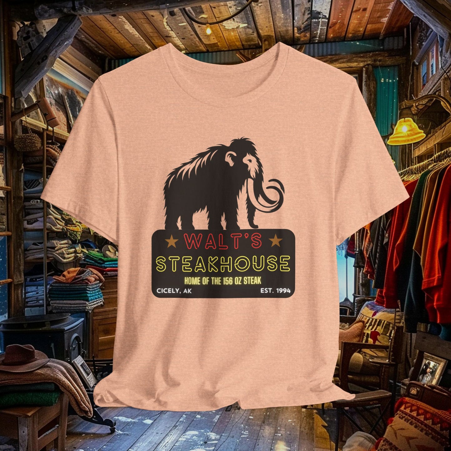 Walt's Steakhouse Mammoth T-Shirt - Home of the Legendary 156 oz Steak | Northern Exposure Inspired