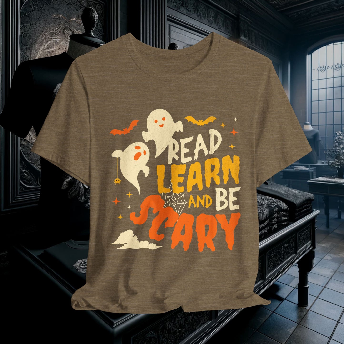 Read, Learn, and Be Scary Halloween T-Shirt - Fun Classroom & Teacher Apparel for Spooky Season