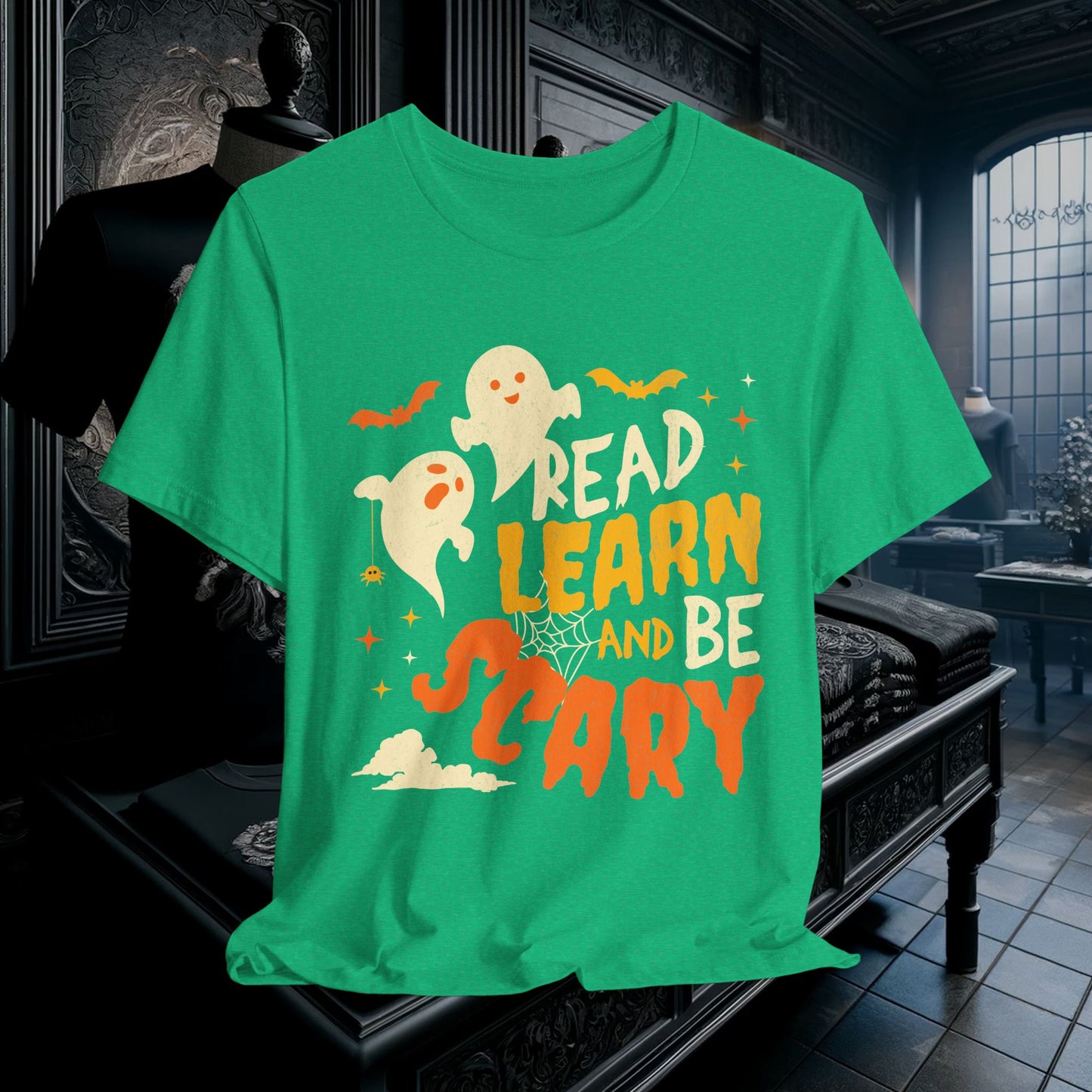 Read, Learn, and Be Scary Halloween T-Shirt - Fun Classroom & Teacher Apparel for Spooky Season