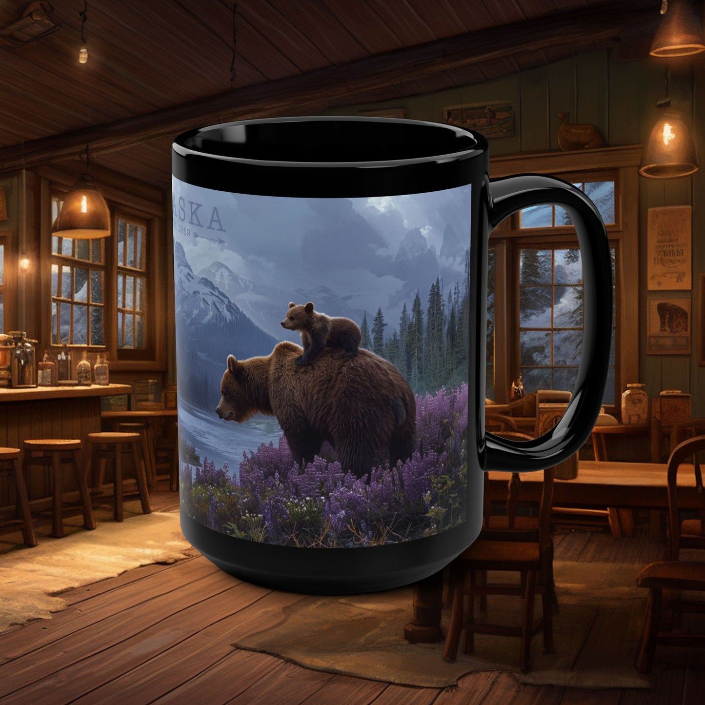 Alaska Wilderness Coffee Mug – 15oz Mama Bear & Cub Scenic Design