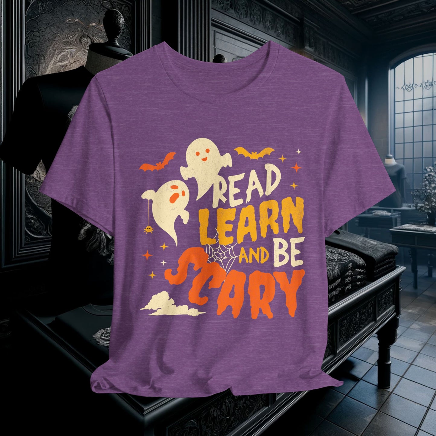Read, Learn, and Be Scary Halloween T-Shirt - Fun Classroom & Teacher Apparel for Spooky Season