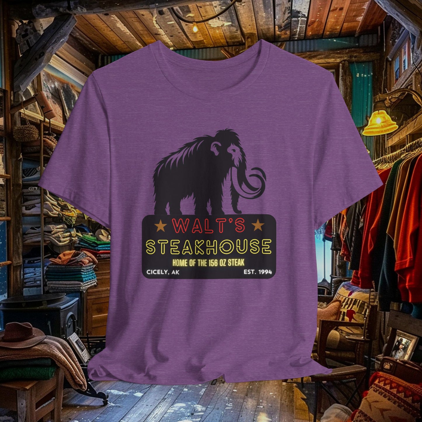 Walt's Steakhouse Mammoth T-Shirt - Home of the Legendary 156 oz Steak | Northern Exposure Inspired