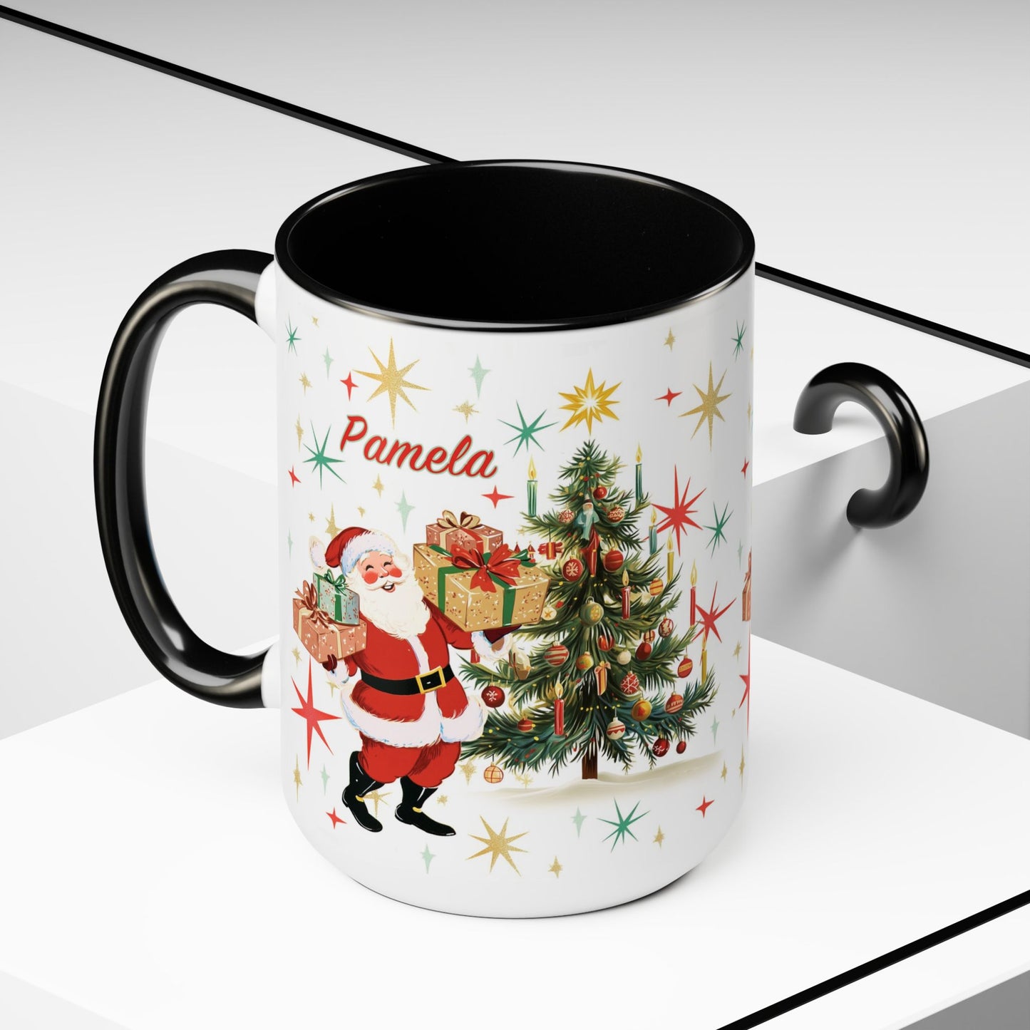 Personalized Christmas Mug – 15oz Custom Name, Red or Black Santa Mug