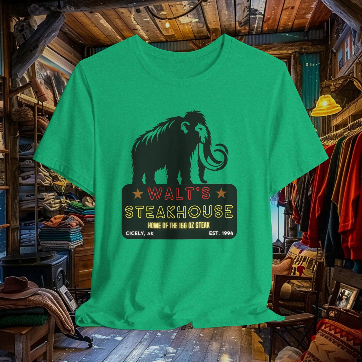 Walt's Steakhouse Mammoth T-Shirt - Home of the Legendary 156 oz Steak | Northern Exposure Inspired