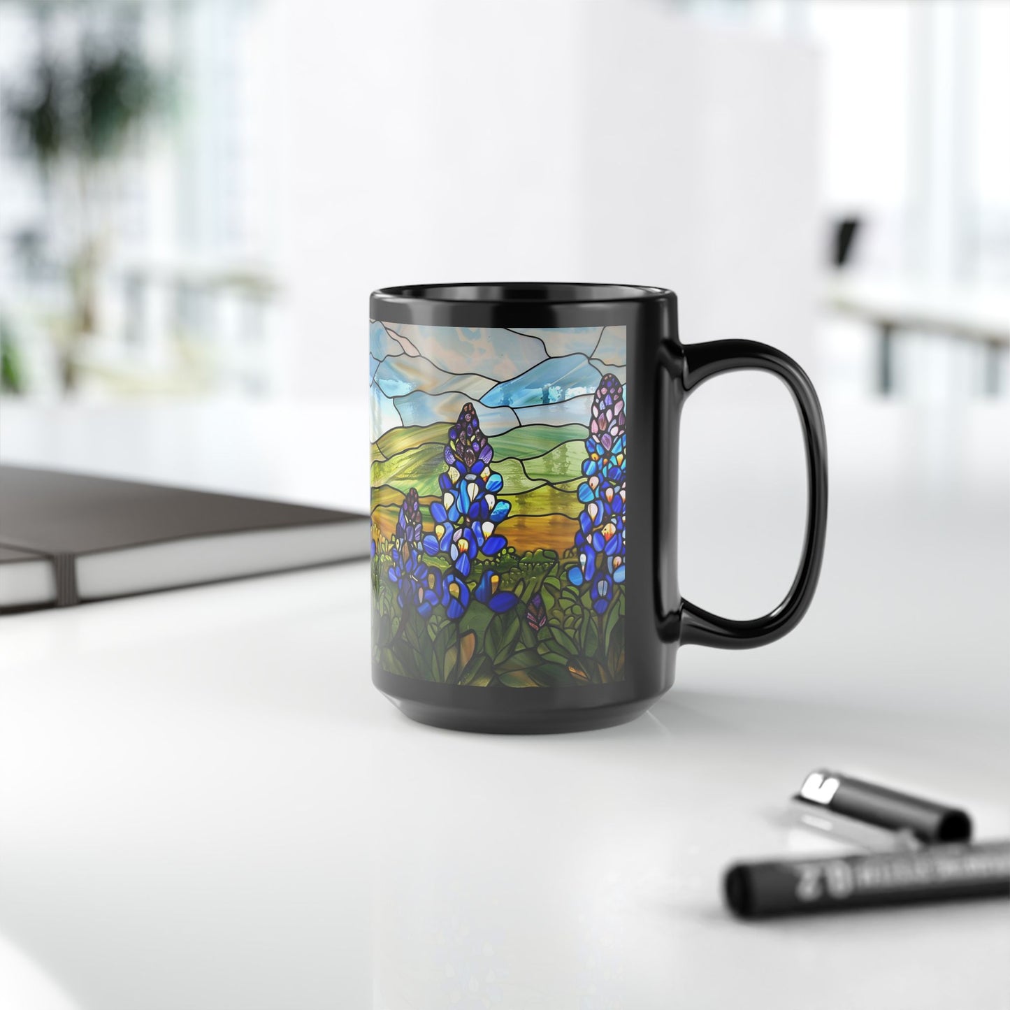 Texas Bluebonnet Mug – 15oz Stained Glass Style Amber Ceramic Mug