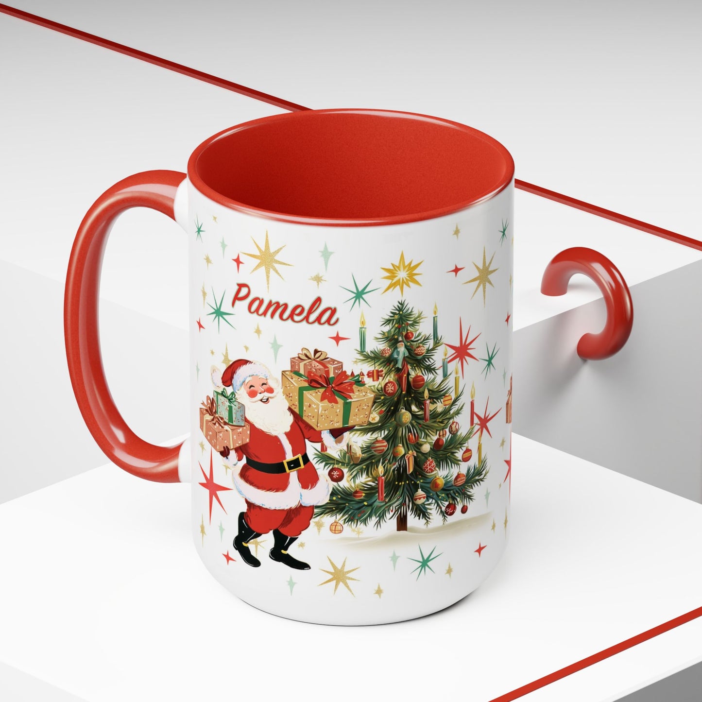 Personalized Christmas Mug – 15oz Custom Name, Red or Black Santa Mug