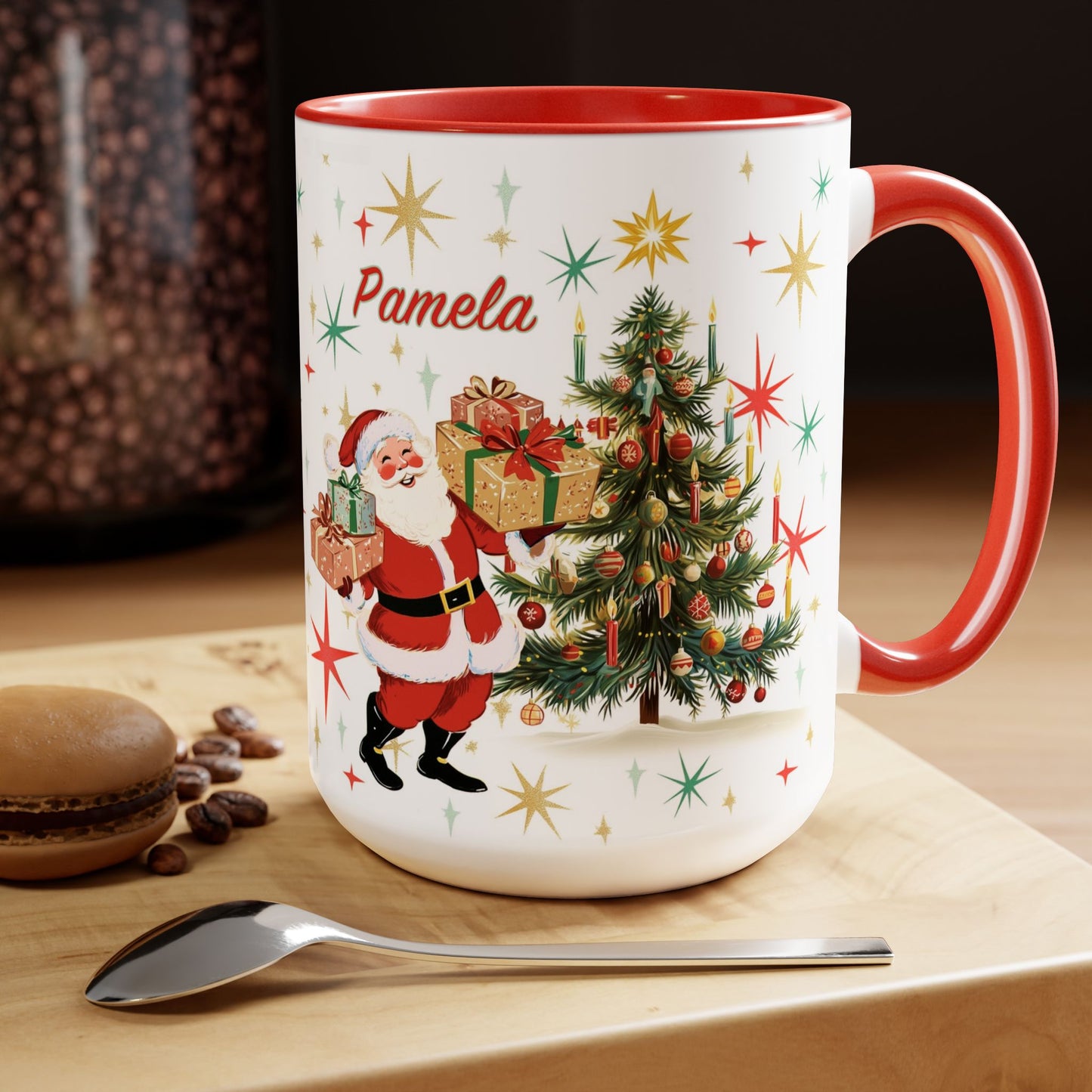 Personalized Christmas Mug – 15oz Custom Name, Red or Black Santa Mug