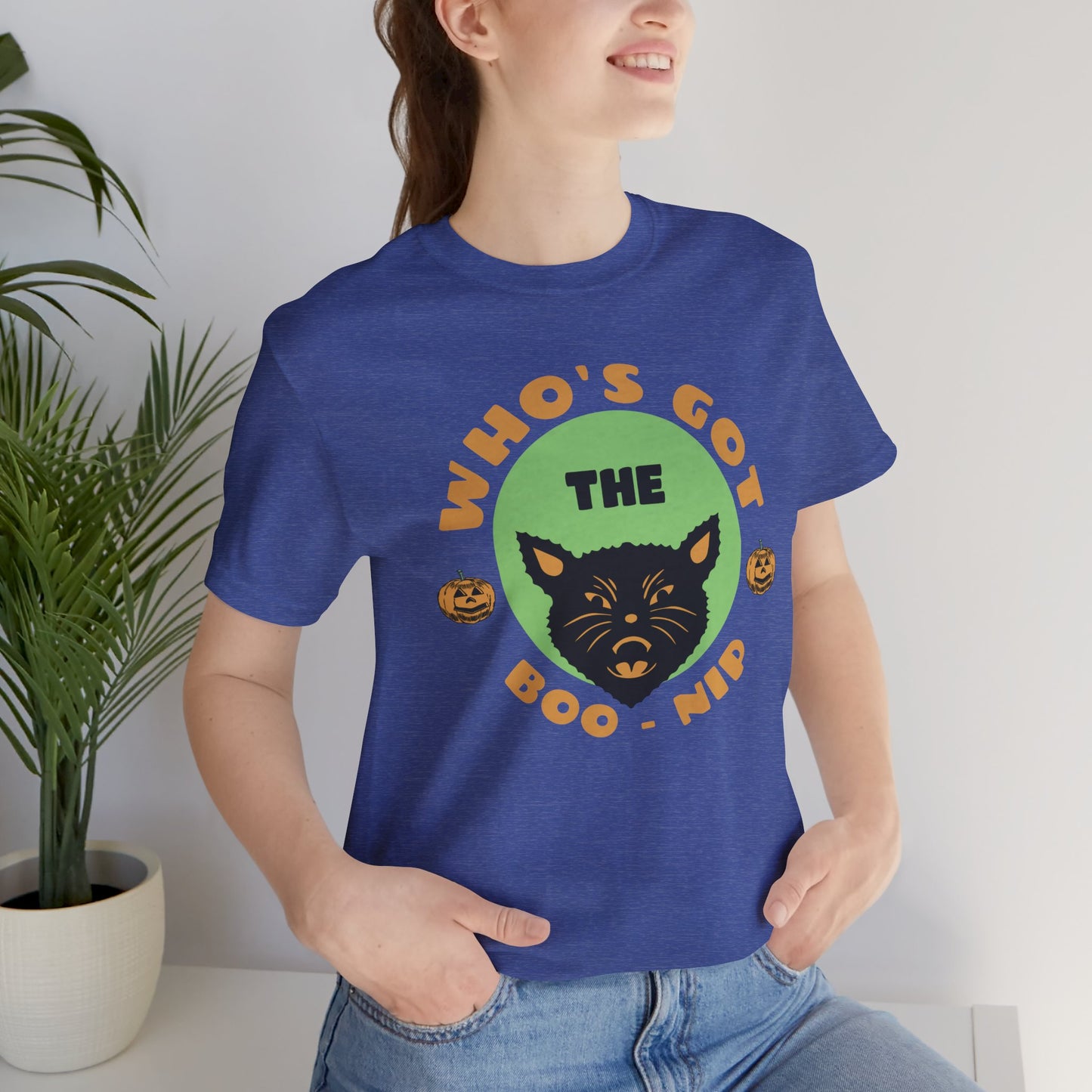 Vintage Who’s Got the Boo-Nip Halloween T-Shirt - Fun Cat & Pumpkin Design | Spooky Season Apparel