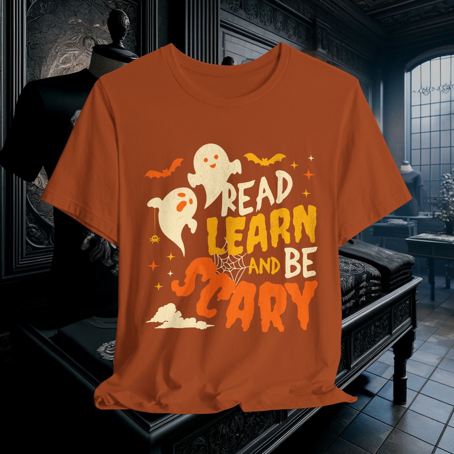 Read, Learn, and Be Scary Halloween T-Shirt - Fun Classroom & Teacher Apparel for Spooky Season