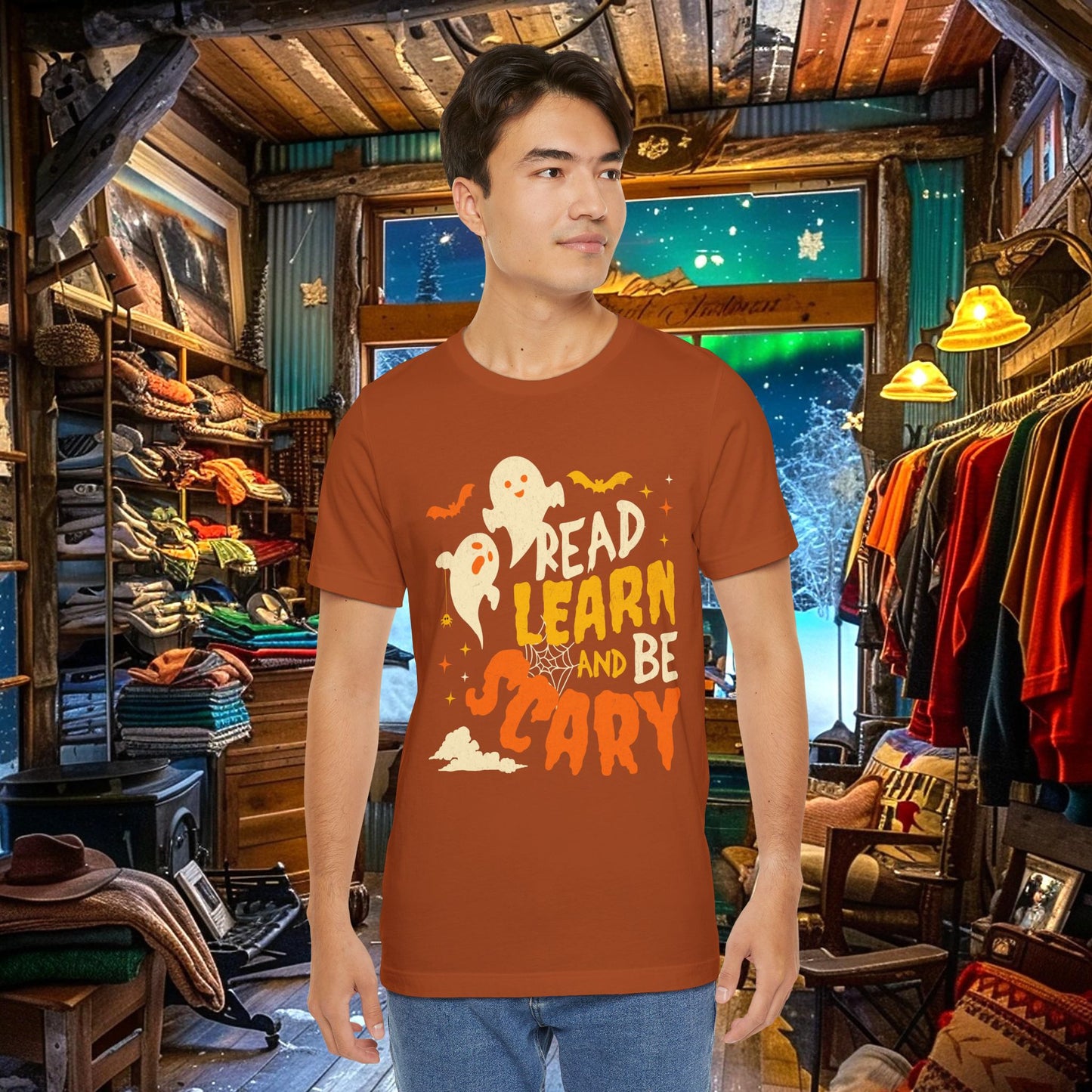 Read, Learn, and Be Scary Halloween T-Shirt - Fun Classroom & Teacher Apparel for Spooky Season