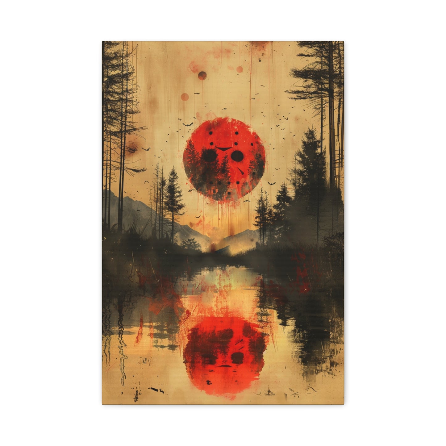 Horror Art - "Blood Moon of Camp Crystal Lake" - Jason Voorhees Inspired Wall Canvas"