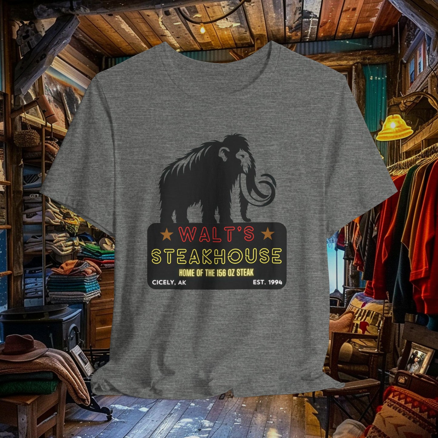Walt's Steakhouse Mammoth T-Shirt - Home of the Legendary 156 oz Steak | Northern Exposure Inspired