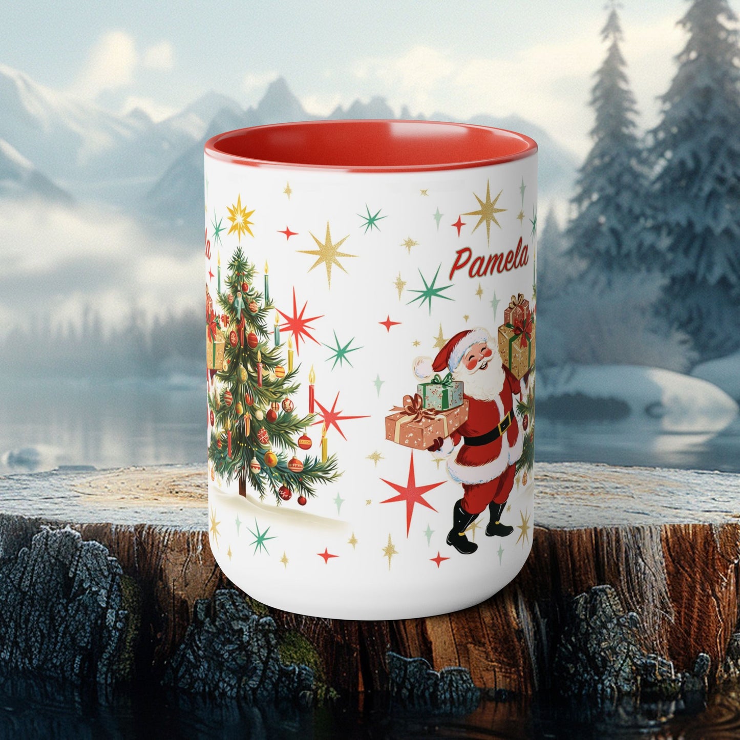 Personalized Christmas Mug – 15oz Custom Name, Red or Black Santa Mug