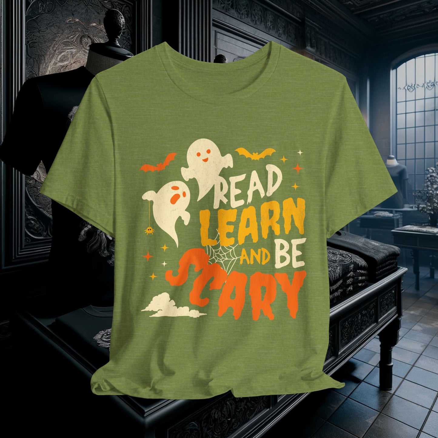 Read, Learn, and Be Scary Halloween T-Shirt - Fun Classroom & Teacher Apparel for Spooky Season