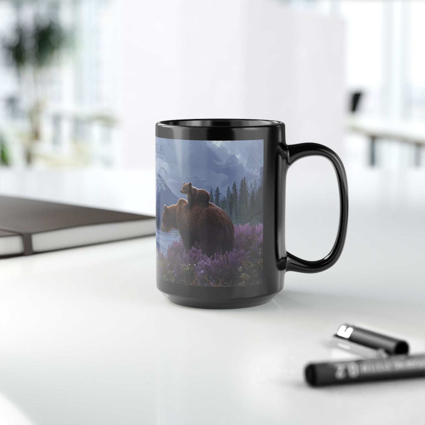Alaska Wilderness Coffee Mug – 15oz Mama Bear & Cub Scenic Design