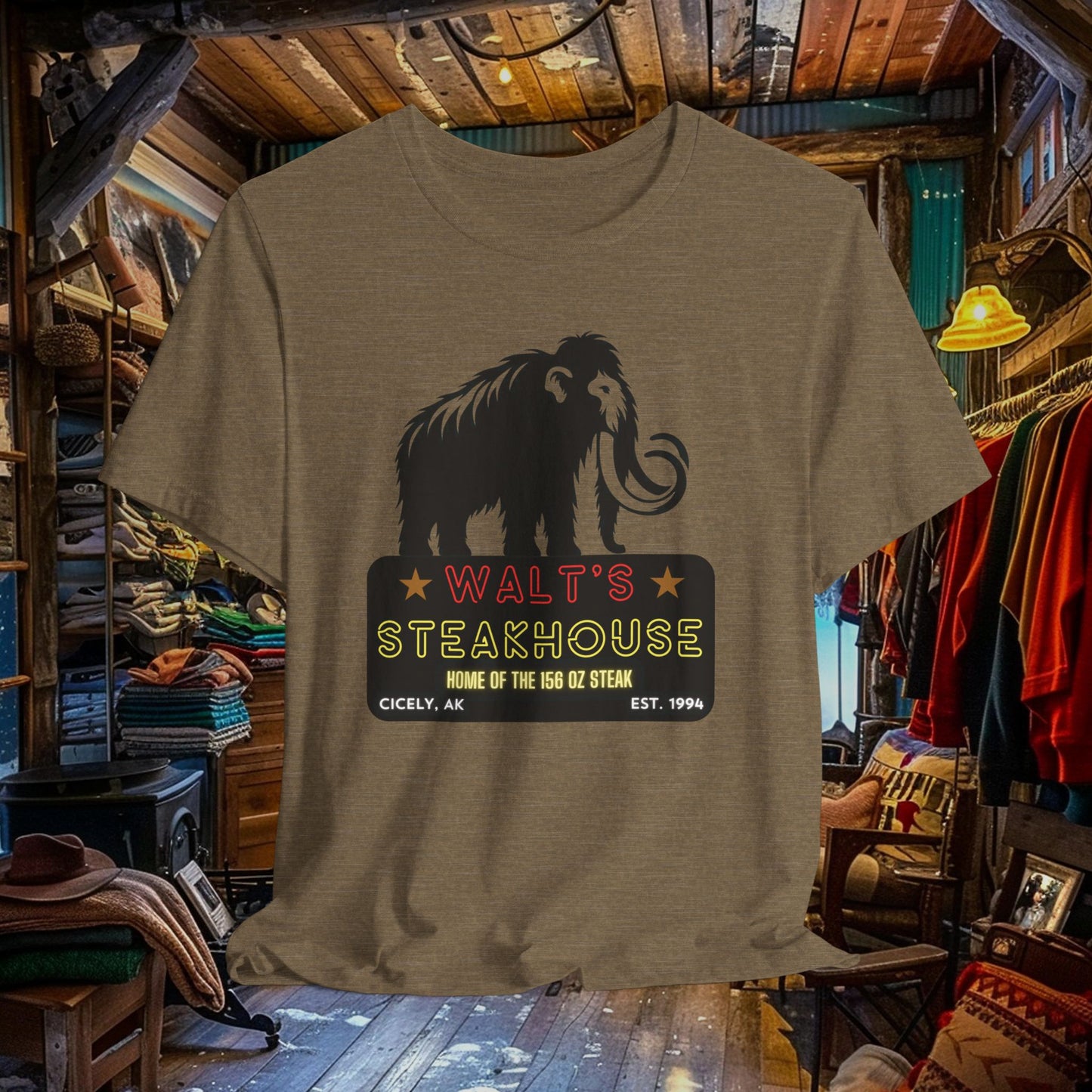 Walt's Steakhouse Mammoth T-Shirt - Home of the Legendary 156 oz Steak | Northern Exposure Inspired