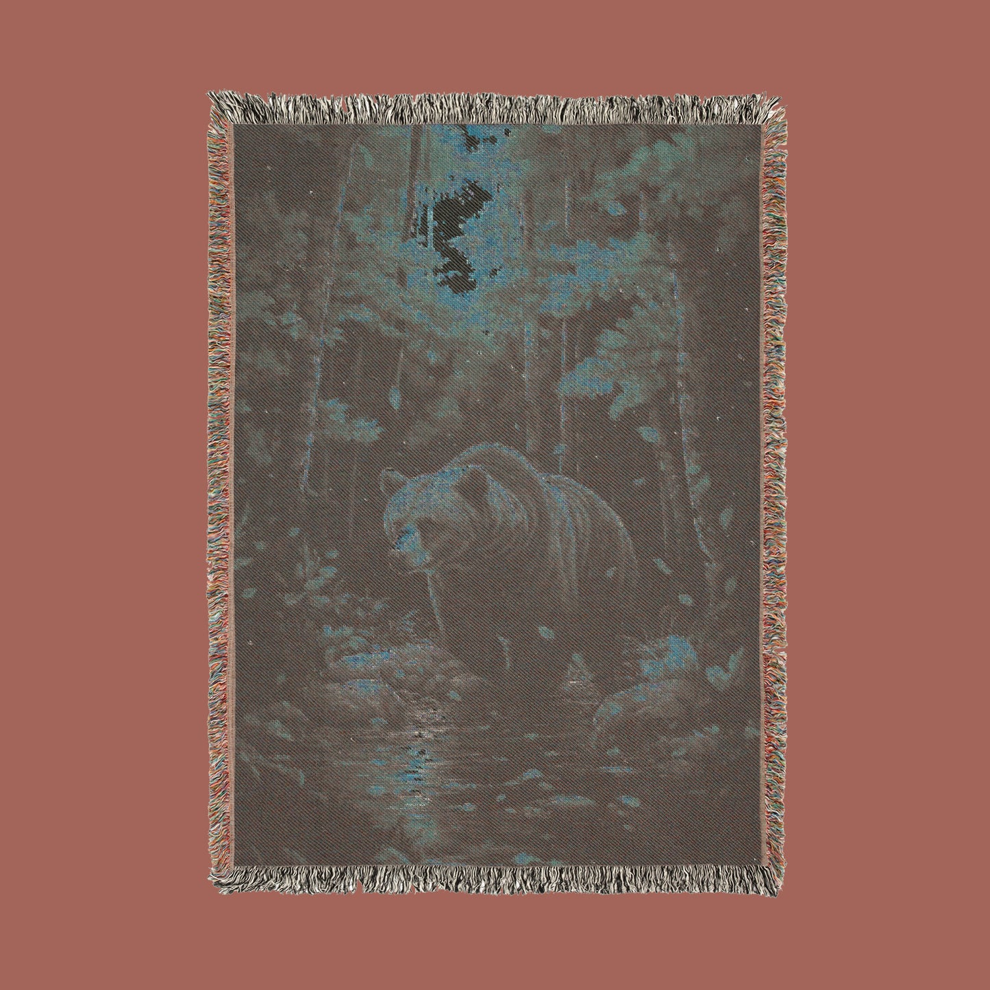 Majestic Autumn Grizzly Woven Blanket - Rustic Wildlife Tapestry