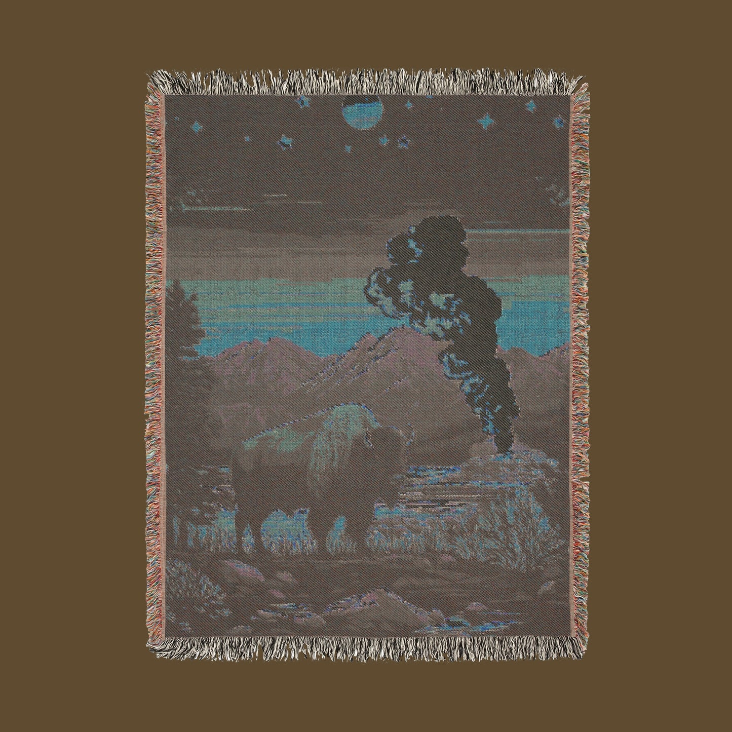 Yellowstone Buffalo Woven Blanket - Rustic Western Wildlife Tapestry