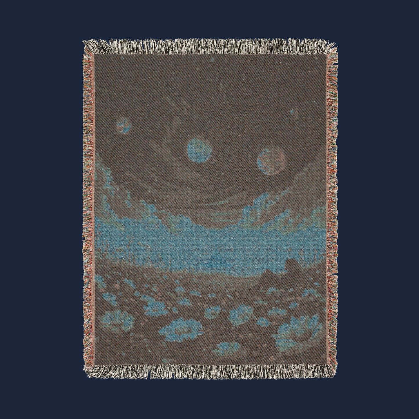 π Cosmic Daydream Woven Blanket - Surreal Galaxy & Floral Tapestry