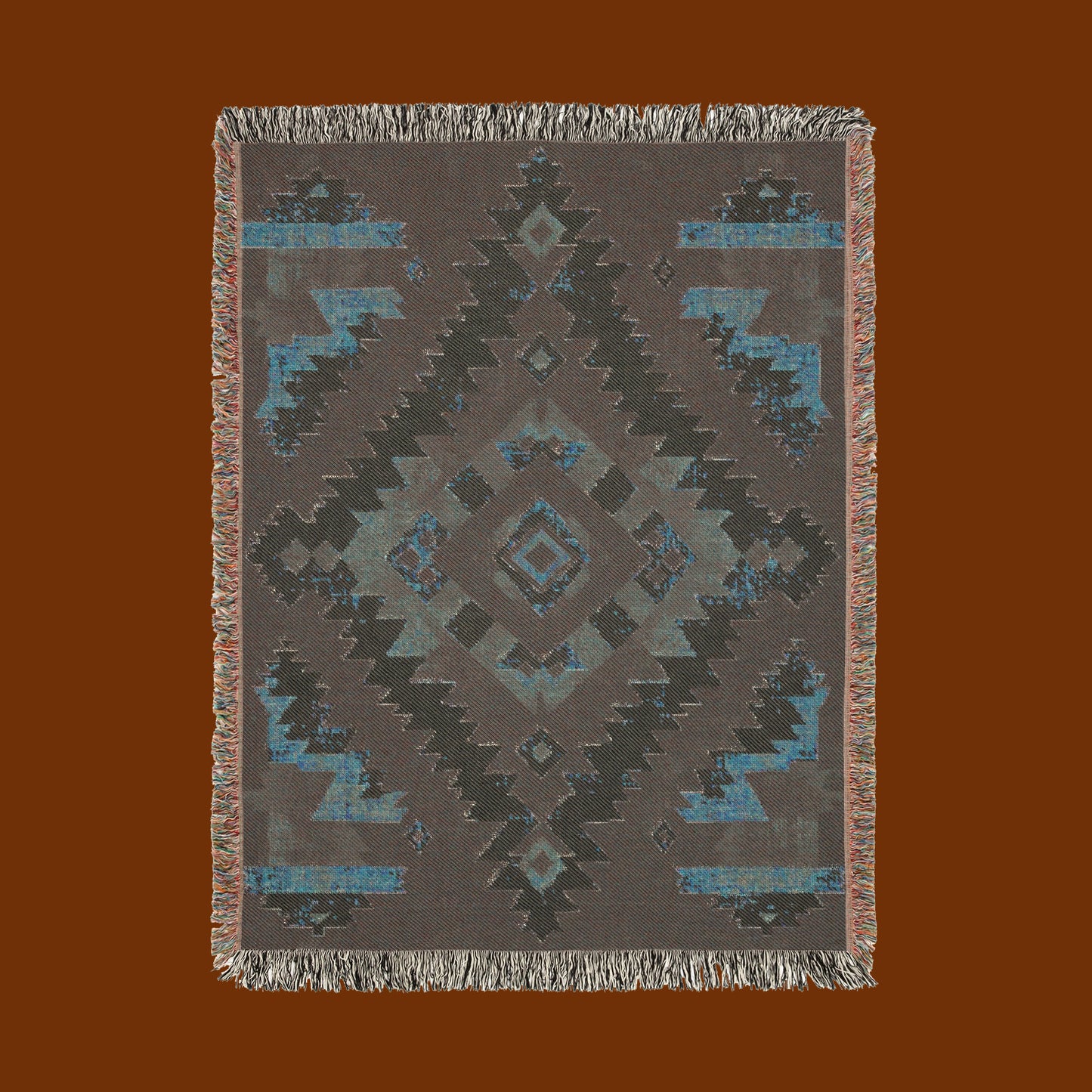 Southwestern Tribal Woven Blanket - Rustic Boho Geometric Tapestry