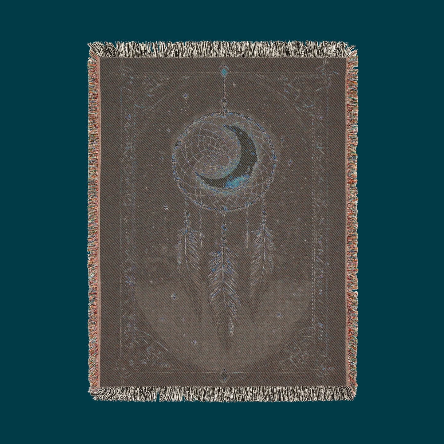Celestial Dreamcatcher Woven Blanket - Mystical Moon & Stars Tapestry