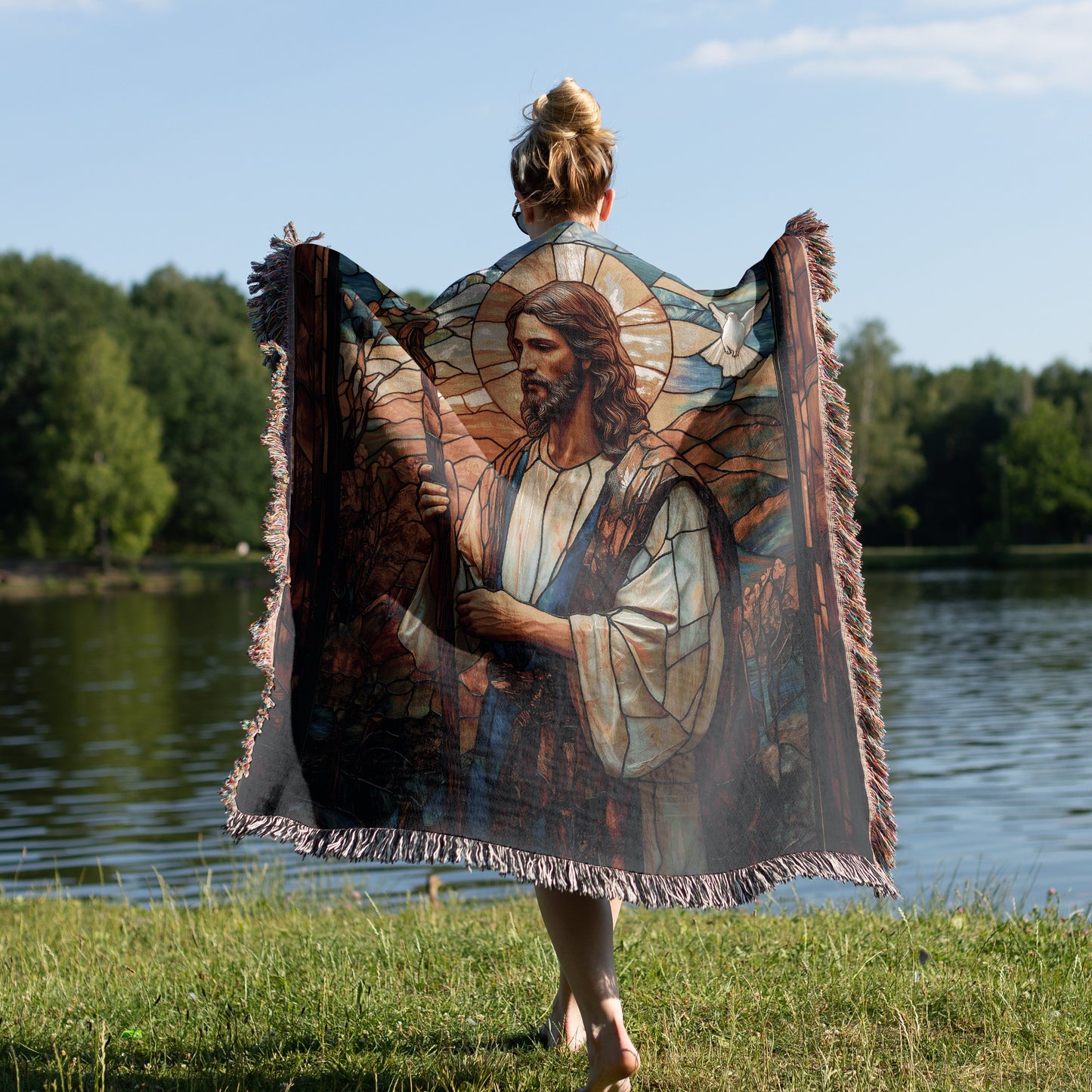 ๐ Stained Glass Jesus Woven Blanket - Inspirational Christian Tapestry