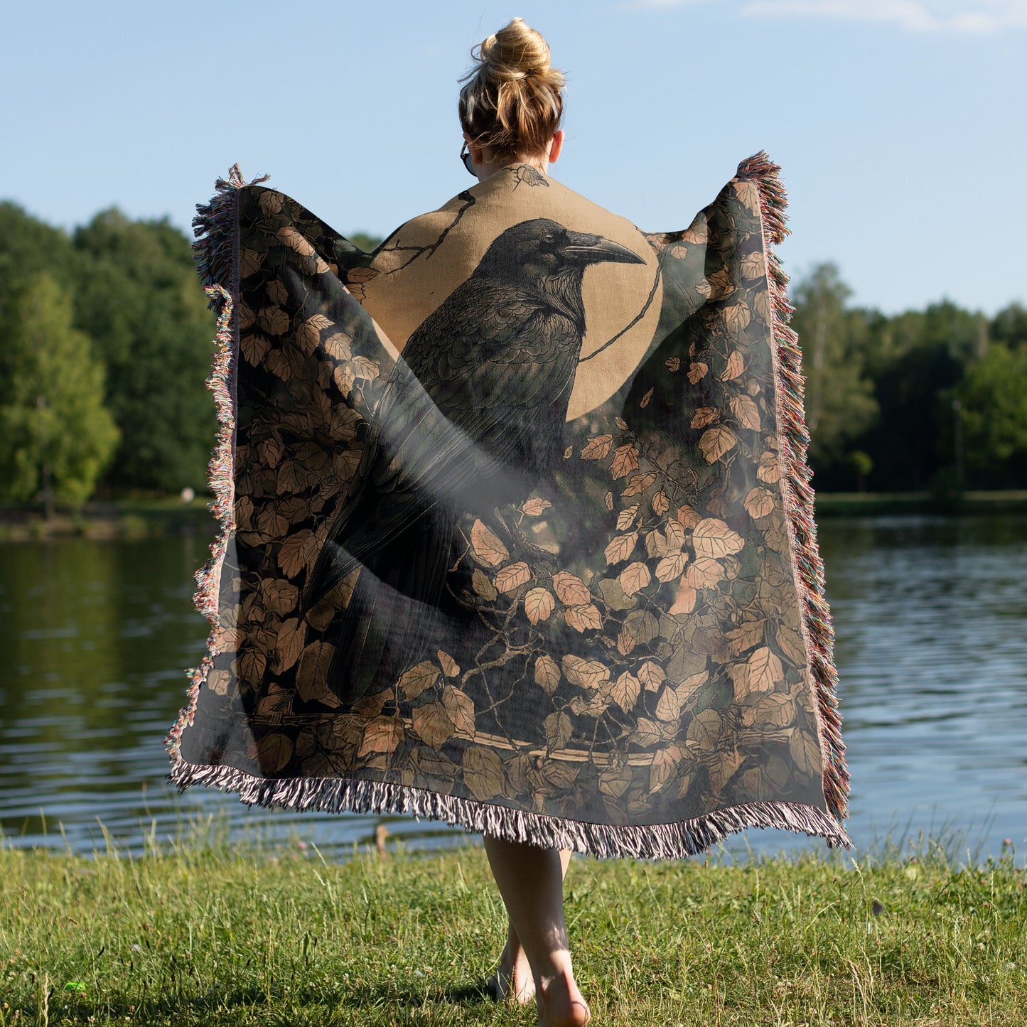 Mystic Raven Woven Blanket - Gothic Moonlit Tapestry