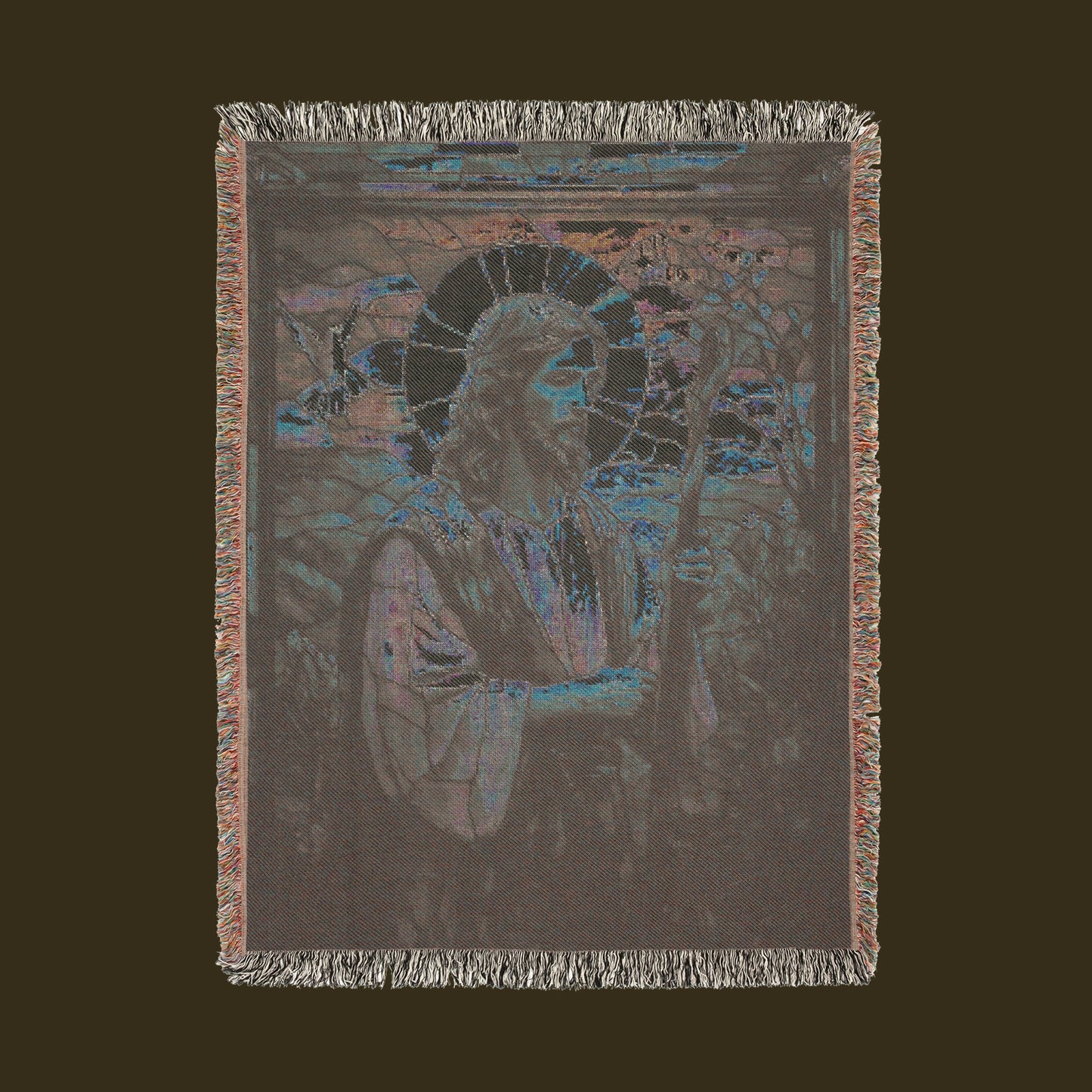 ๐ Stained Glass Jesus Woven Blanket - Inspirational Christian Tapestry
