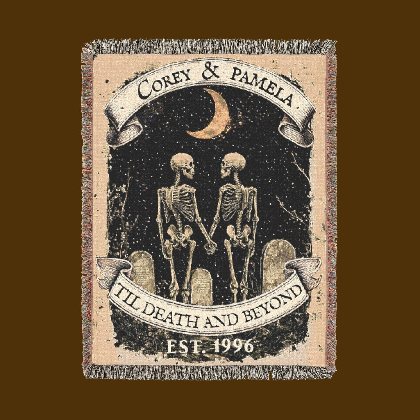 Custom Woven Gothic Blanket Tapestry - Romantic Skeleton Couple | Personalized Wedding, Anniversary & Valentine’s Day Gift