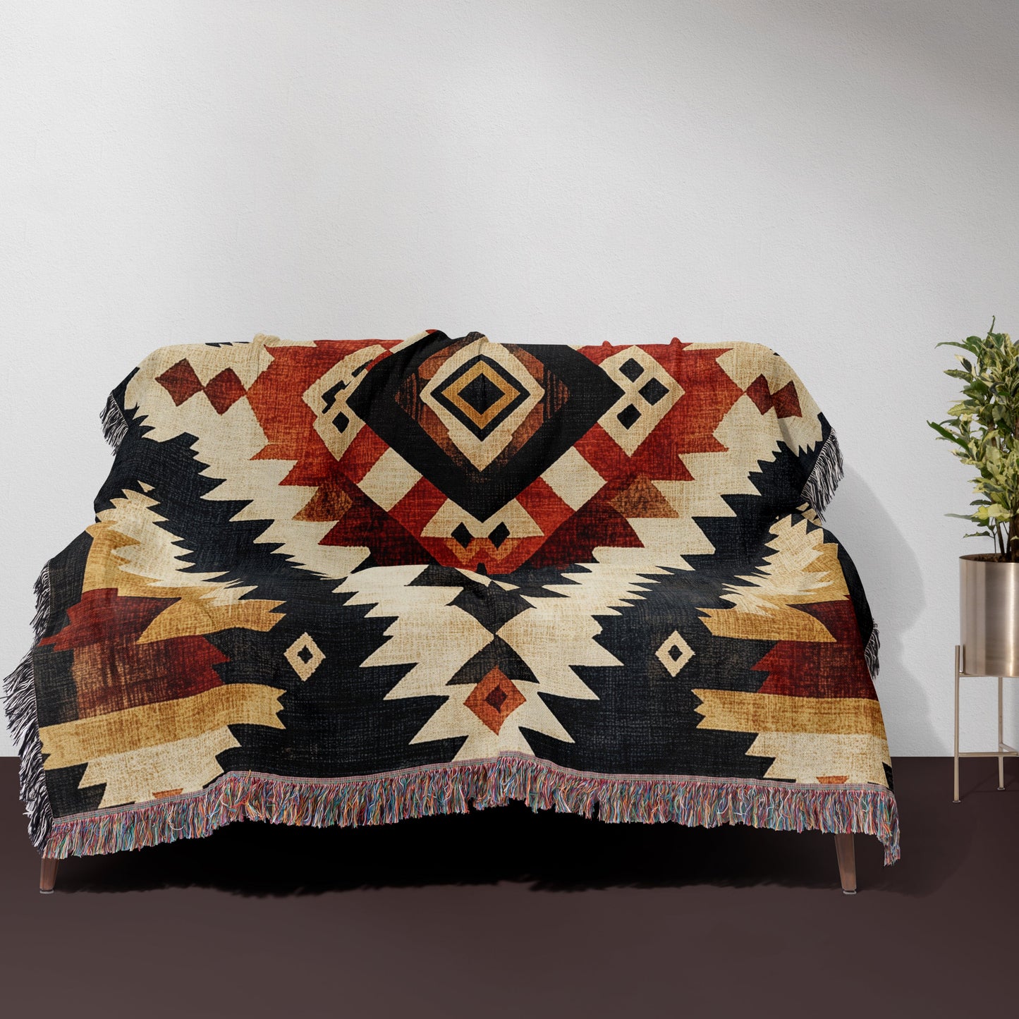 Southwestern Tribal Woven Blanket - Rustic Boho Geometric Tapestry