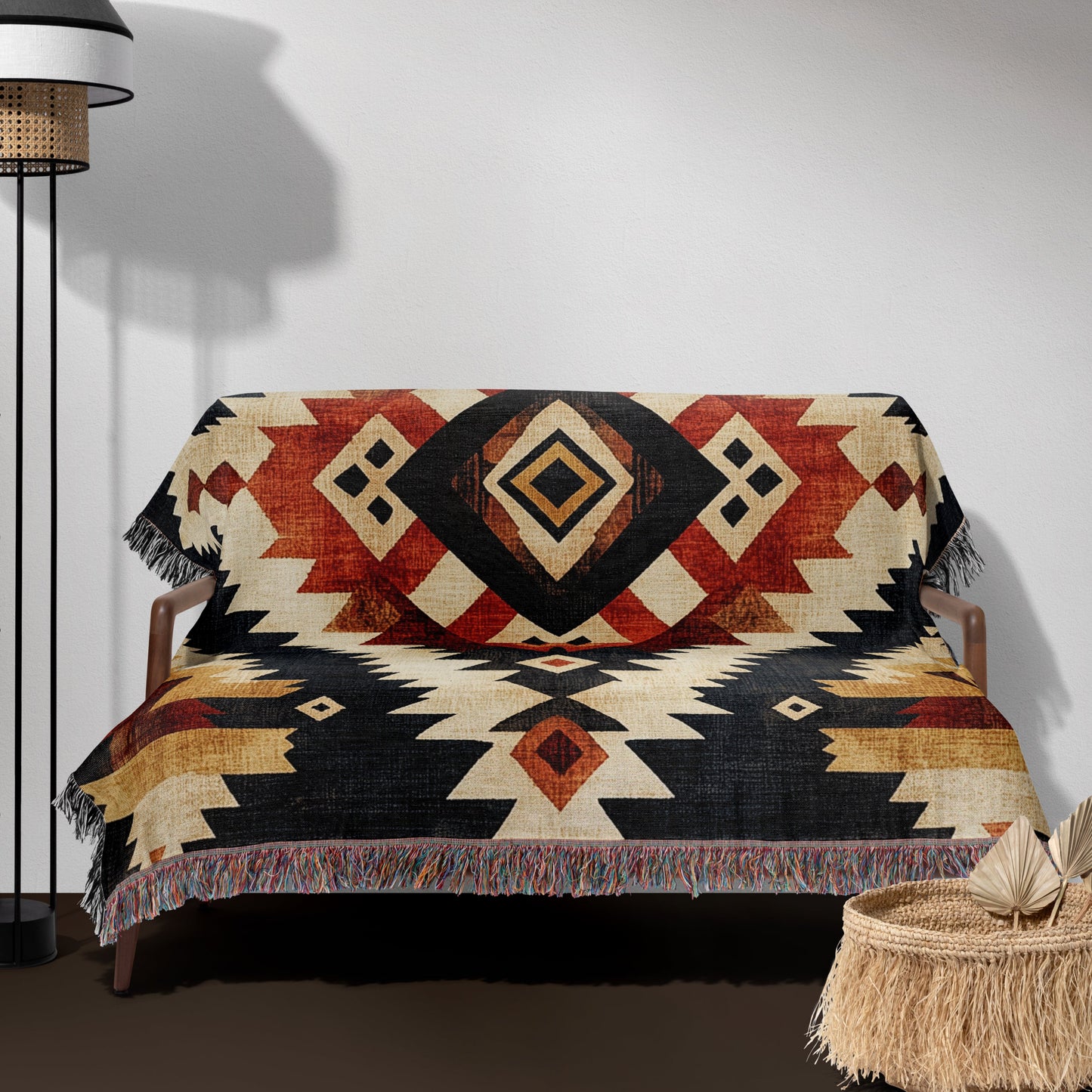 Southwestern Tribal Woven Blanket - Rustic Boho Geometric Tapestry