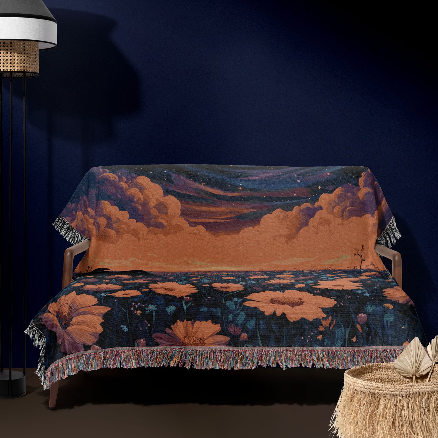 π Cosmic Daydream Woven Blanket - Surreal Galaxy & Floral Tapestry