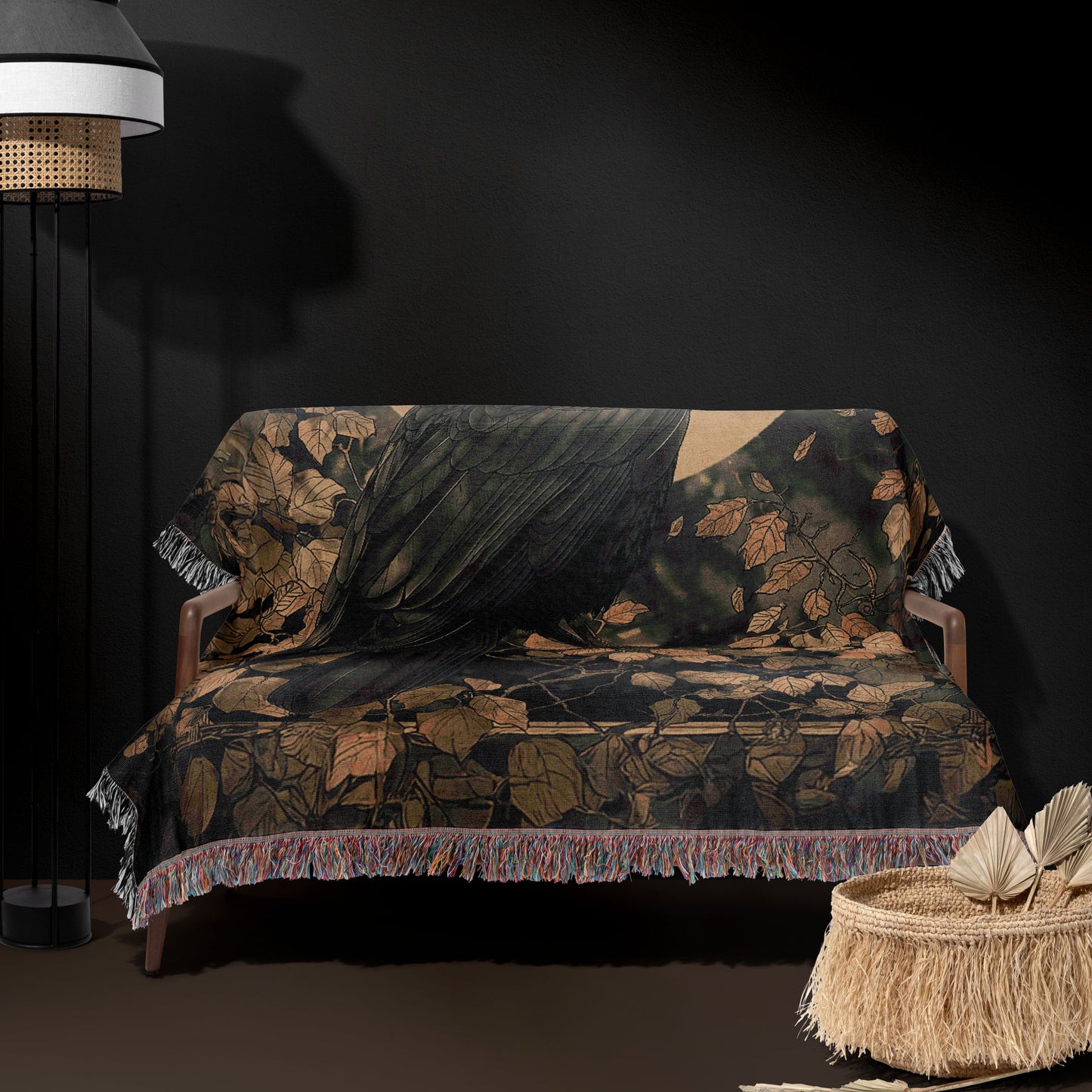 Mystic Raven Woven Blanket - Gothic Moonlit Tapestry