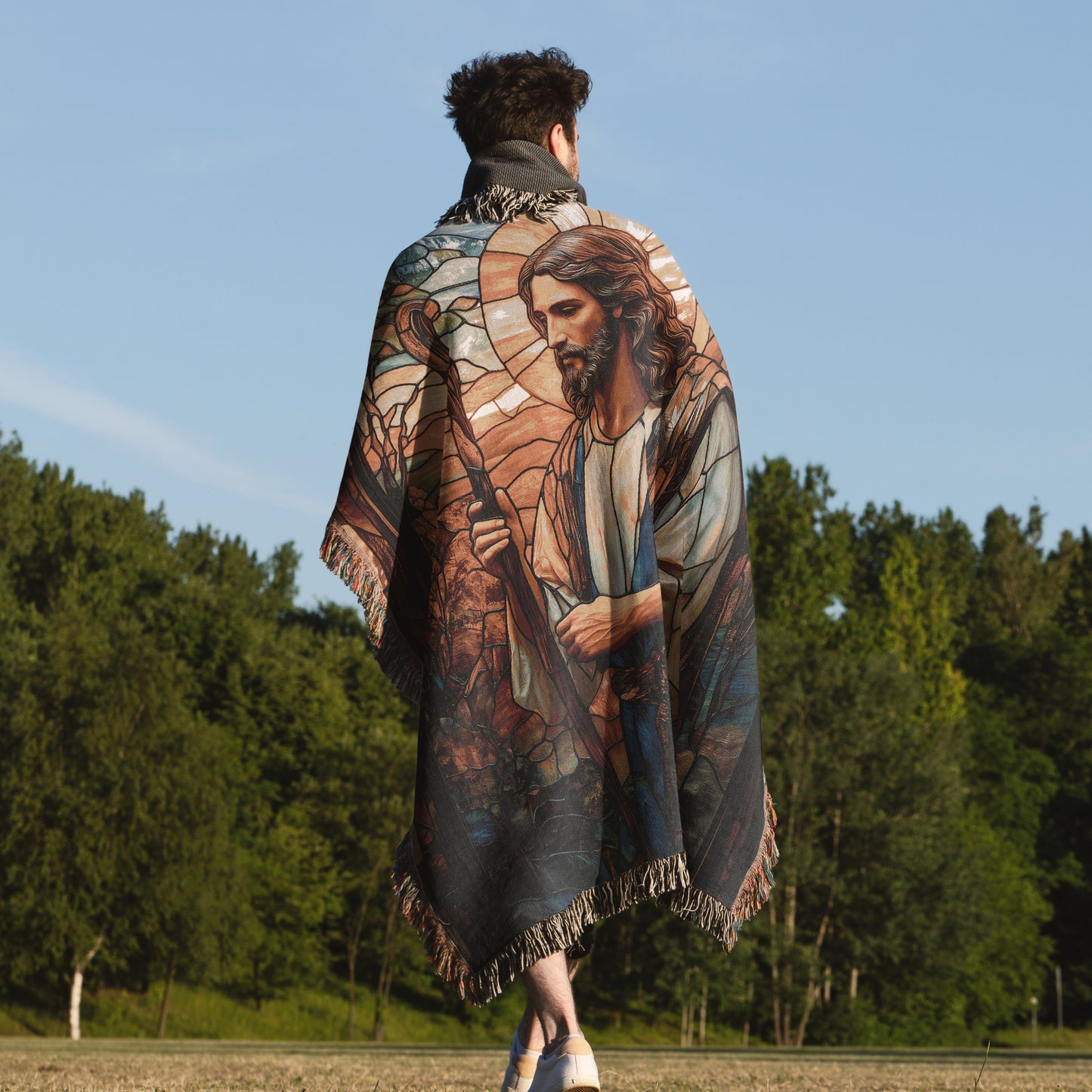 ๐ Stained Glass Jesus Woven Blanket - Inspirational Christian Tapestry