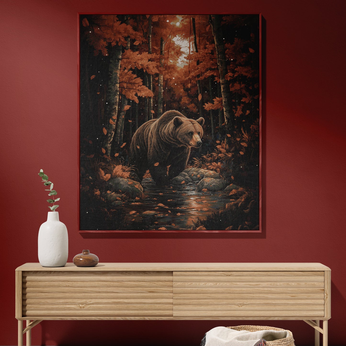 Majestic Autumn Grizzly Woven Blanket - Rustic Wildlife Tapestry