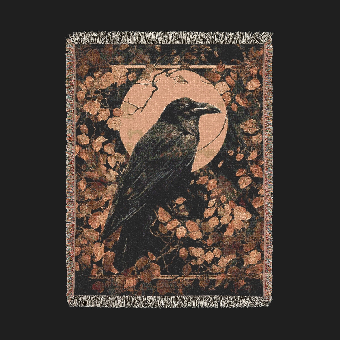 Mystic Raven Woven Blanket - Gothic Moonlit Tapestry