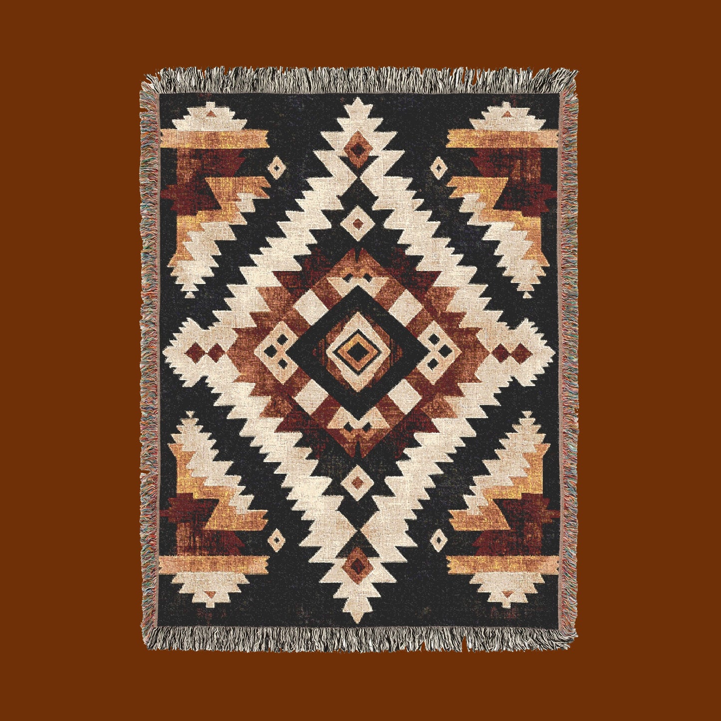 Southwestern Tribal Woven Blanket - Rustic Boho Geometric Tapestry