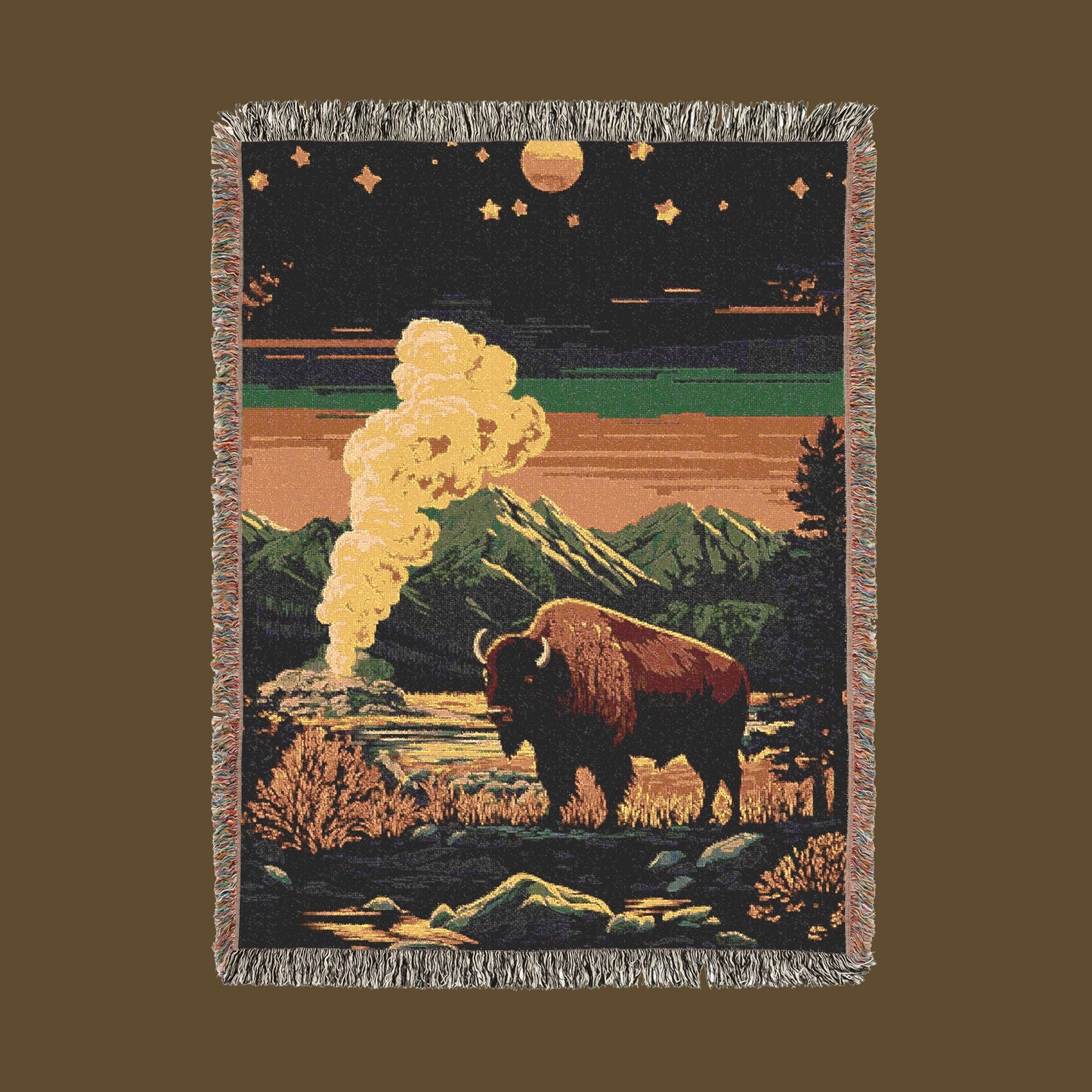 Yellowstone Buffalo Woven Blanket - Rustic Western Wildlife Tapestry