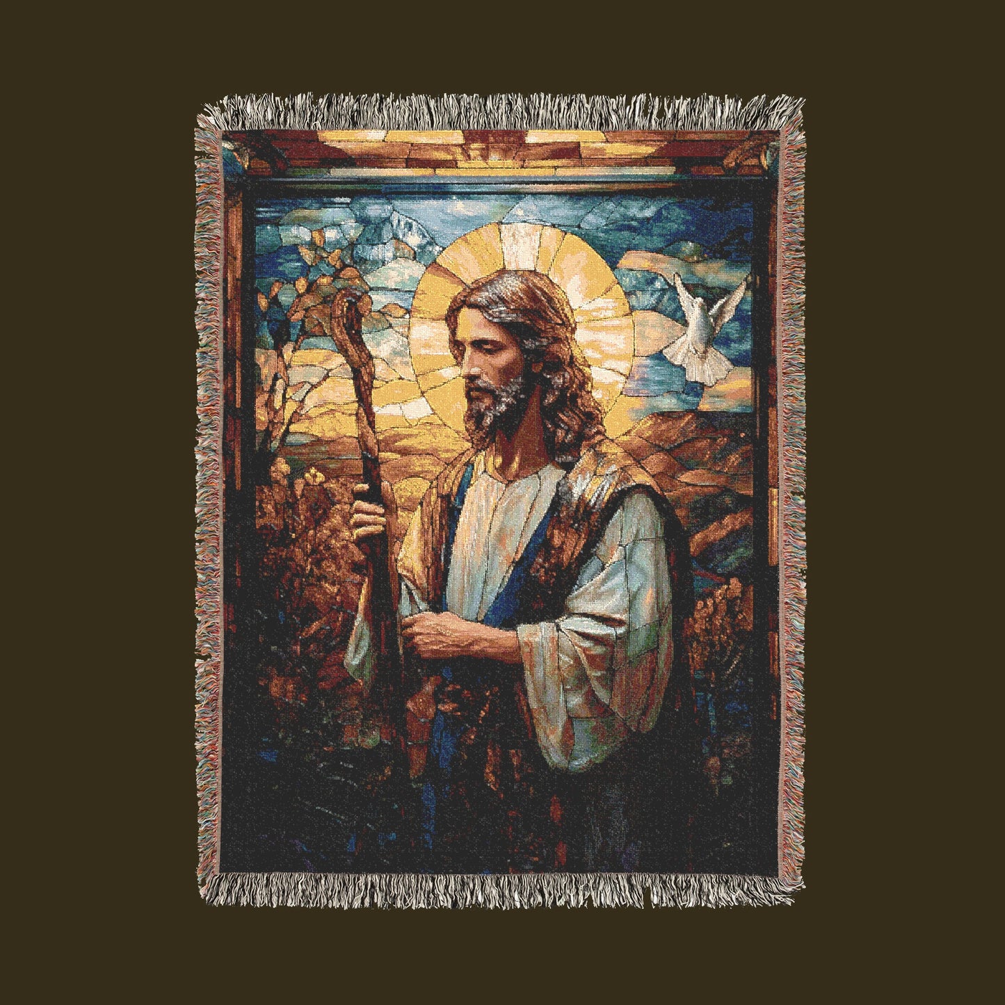 ๐ Stained Glass Jesus Woven Blanket - Inspirational Christian Tapestry