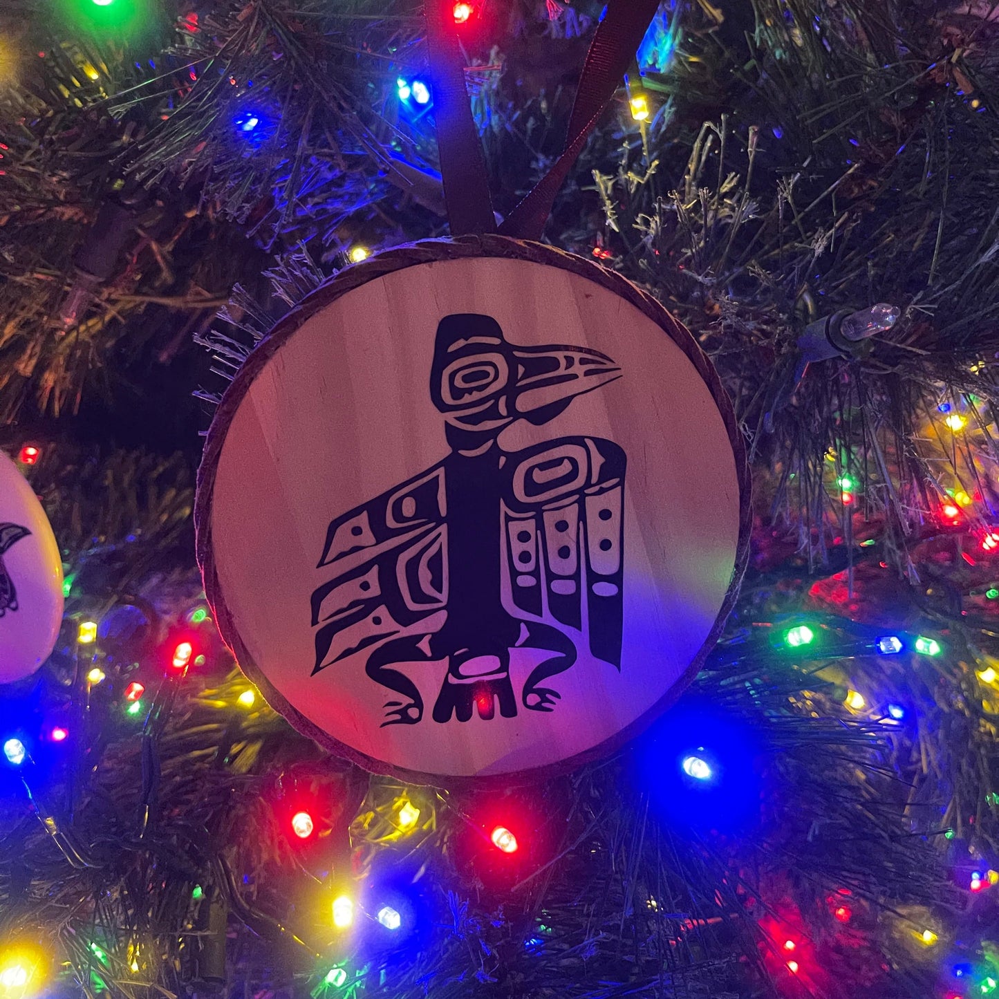 Handmade Tlingit Raven Ornament - Northern Exposure Inspired, Wooden Art Decoration (4.5" Diameter)