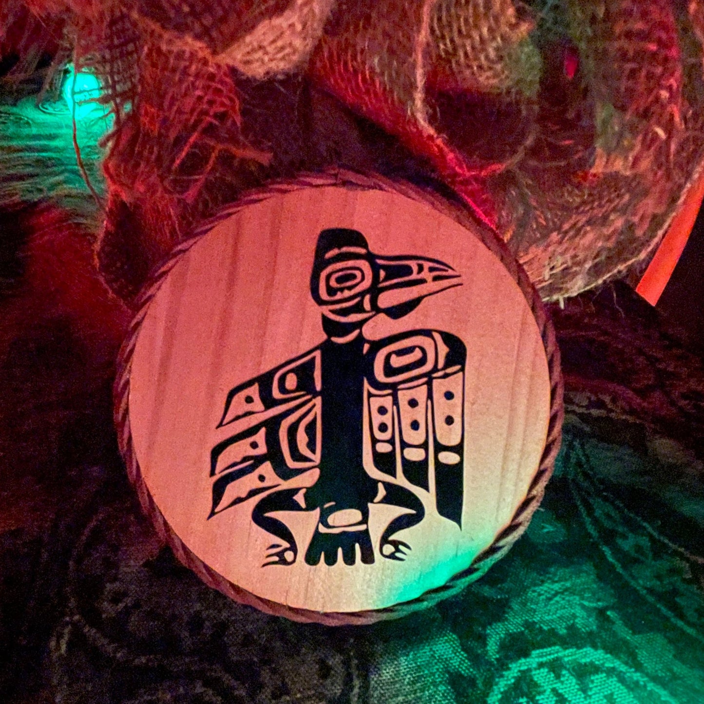 Handmade Tlingit Raven Ornament - Northern Exposure Inspired, Wooden Art Decoration (4.5" Diameter)