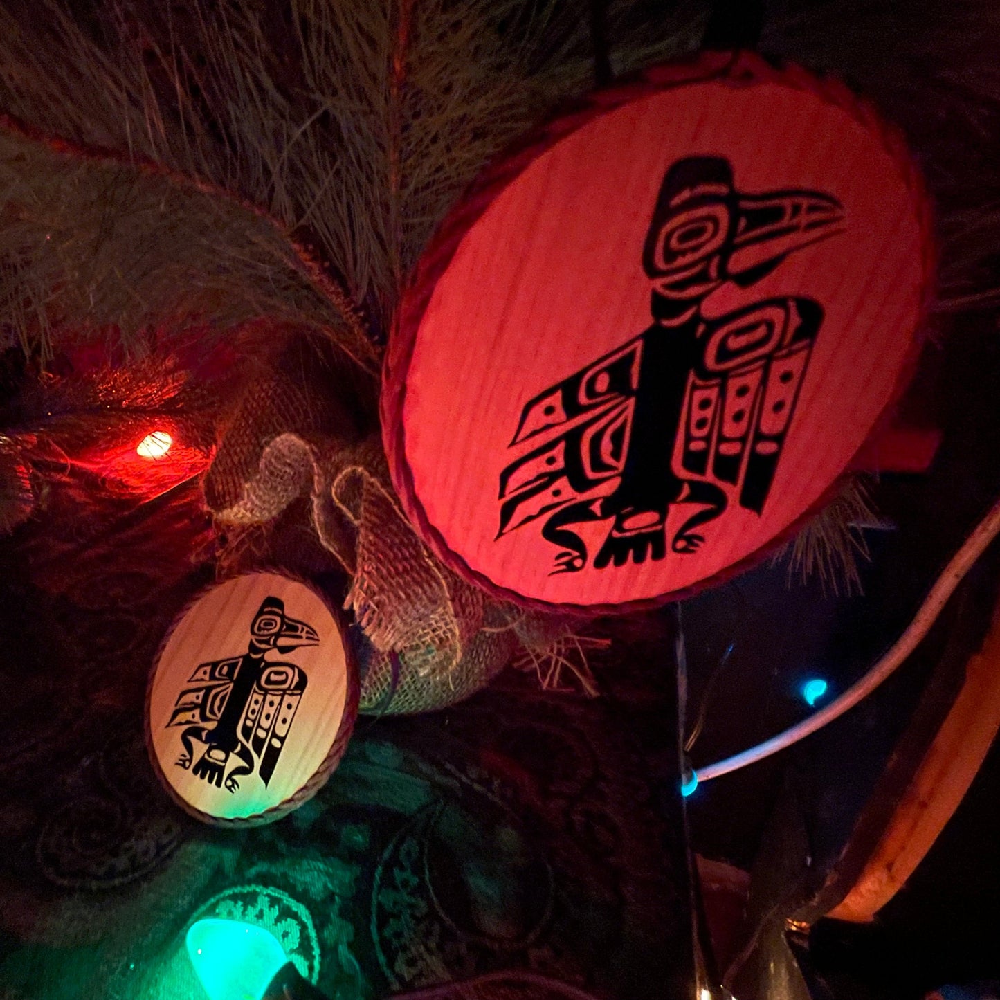 Handmade Tlingit Raven Ornament - Northern Exposure Inspired, Wooden Art Decoration (4.5" Diameter)