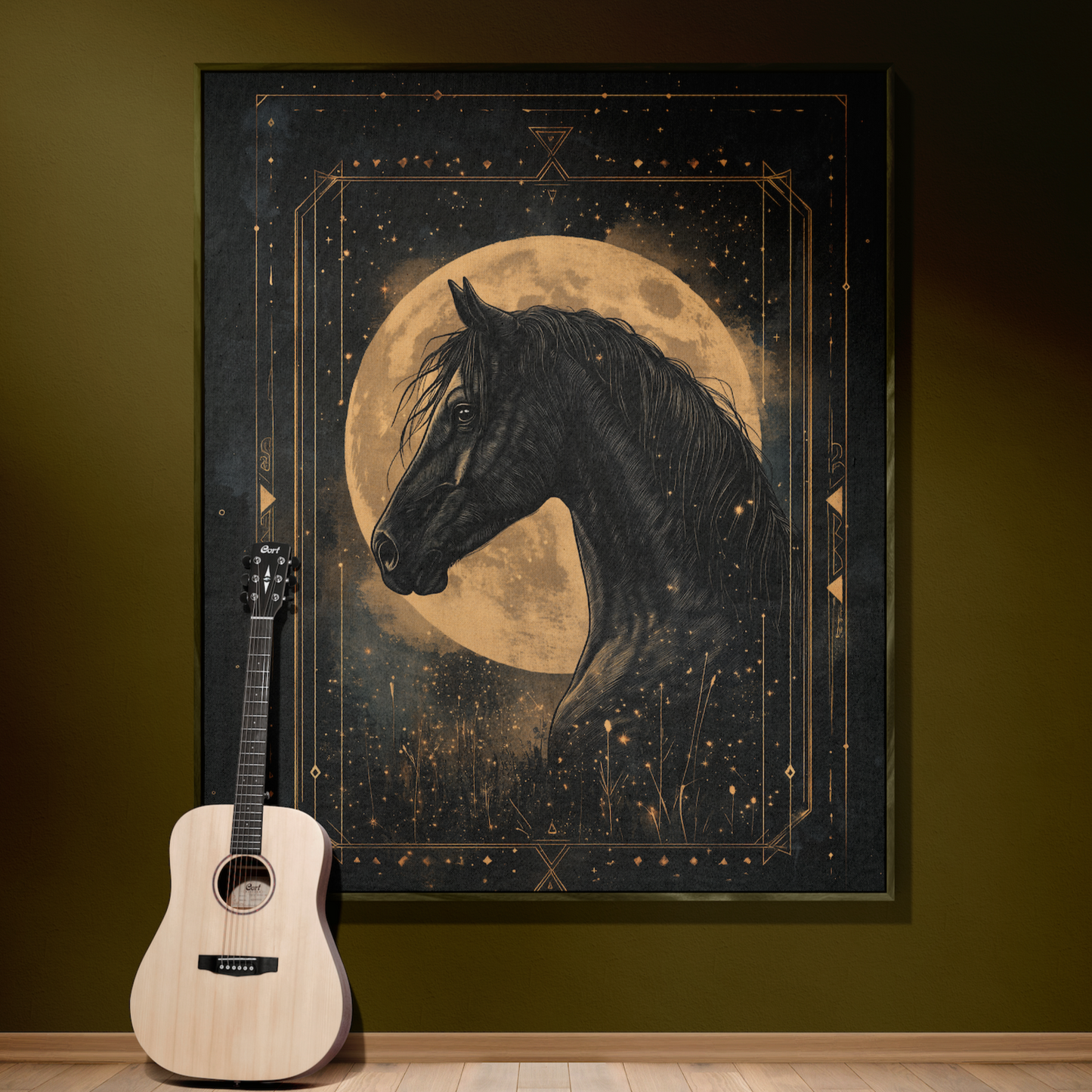 Enchanted Black Horse Woven Blanket - Moonlit Equestrian Tapestry